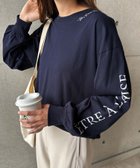 【アンドミー/andme】のコットン ロゴプリント ボリューム袖 Tシャツ ネイビー|ID: prp329100004792527 ipo3291000000034773635