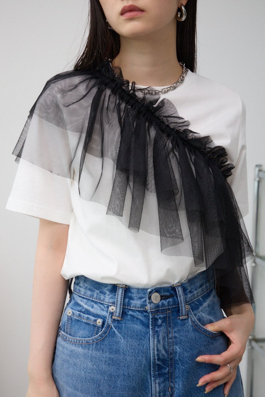 【アズール バイ マウジー/AZUL by moussy】のフリルビスチェセットTシャツ インテリア・キッズ・メンズ・レディースファッション・服の通販 founy(ファニー) 　ファッション　Fashion　レディースファッション　Fashion for Women　トップス・カットソー　Cut & Sew Tops　シャツ・ブラウス・オフィスカジュアル　Elegant Blouses & Button-Ups　ロングTシャツ・Tシャツ　Longline T-Shirts & Tees　ビスチェ　Bustiers & Corset Tops / Layered Bustier Style　2024年　2024　2024春夏・S/S　Spring/Summer 2024 SS24　ジャケット　Jacket, Outerwear　スウェット / スエット　Sweatshirt, Sweatwear　チュール　Tulip, Tulip Motif　ビスチェ　Bustier, Corset Top　夏　Summer　S/S・春夏　SS, Spring/Summer, Warm Season　BLK|ID: prp329100004792536 ipo3291000000034773751