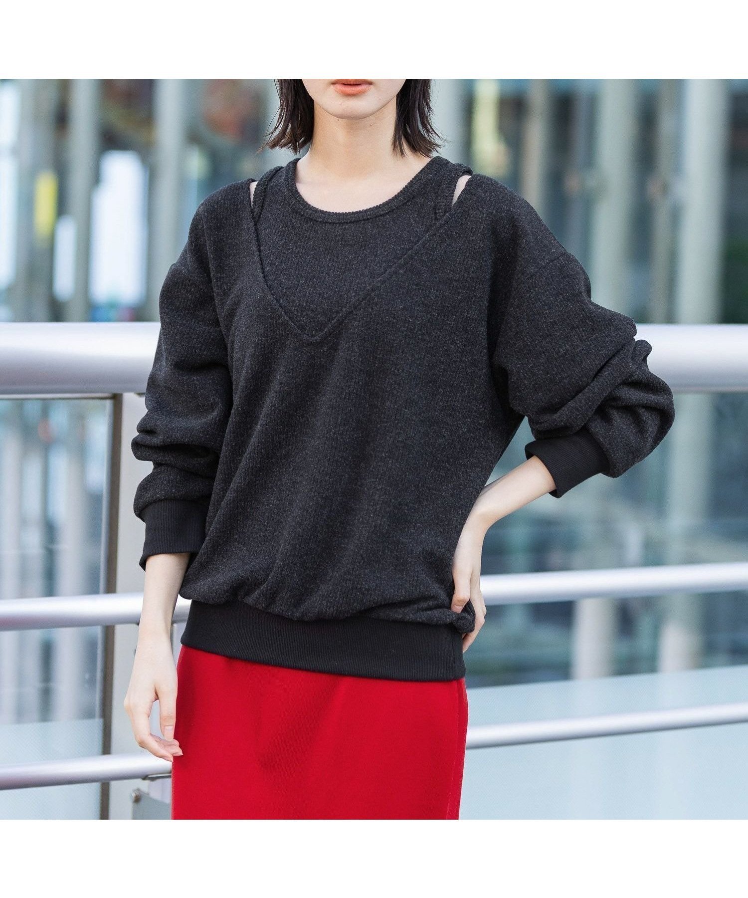 【ラコレ/LAKOLE】のレイヤードニットソー長袖 インテリア・キッズ・メンズ・レディースファッション・服の通販 founy(ファニー) 　ファッション　Fashion　レディースファッション　Fashion for Women　トップス・カットソー　Cut & Sew Tops　ニット　Knit Tops & Sweaters　おすすめ　Recommended / Our Picks　ニットソー　Knit-Sewn, Cut & Sew Knit　A/W・秋冬　Autumn/Winter　長袖　Long Sleeve, Full Sleeve　ブラック|ID: prp329100004792544 ipo3291000000034773794