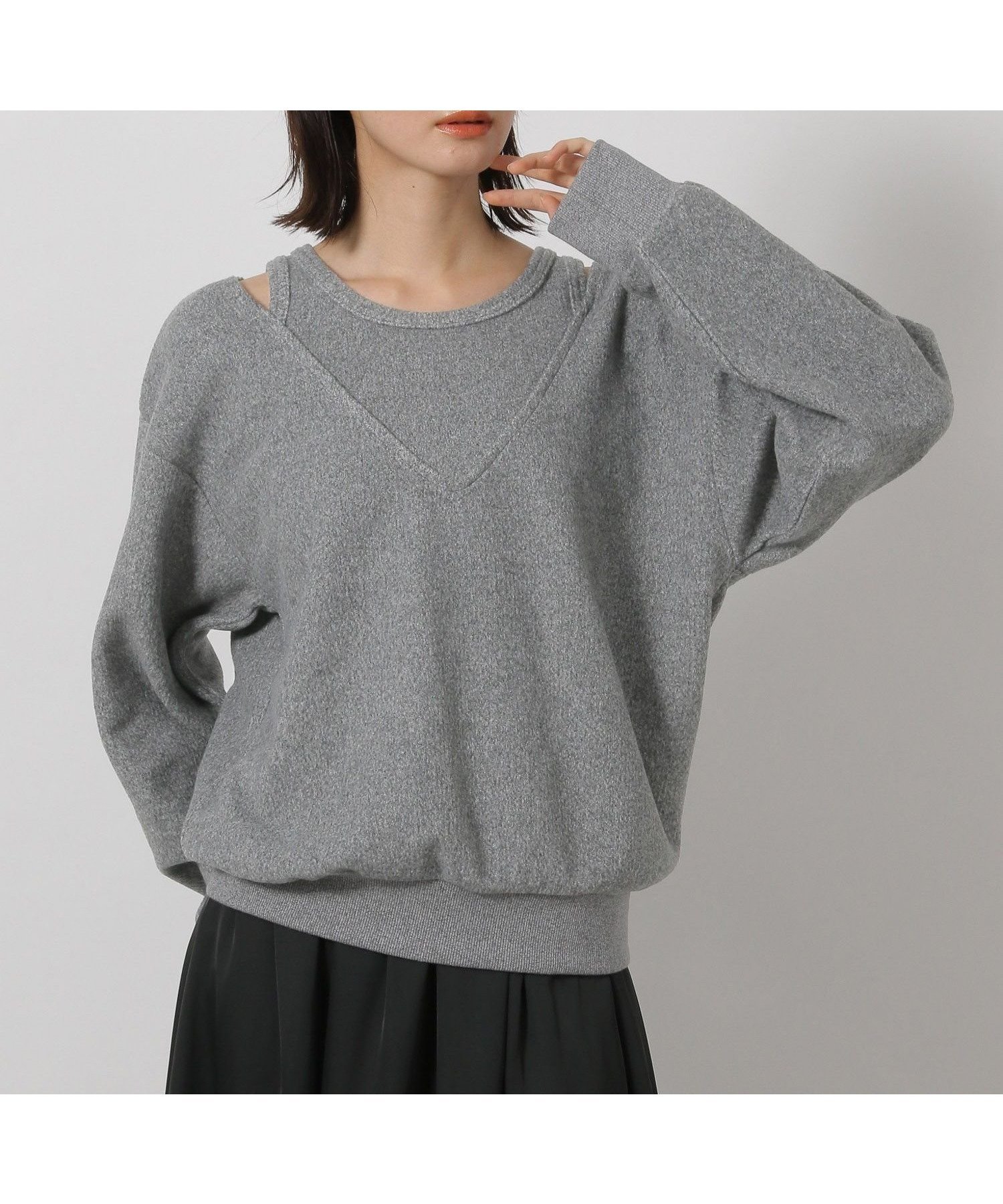 【ラコレ/LAKOLE】のレイヤードニットソー長袖 インテリア・キッズ・メンズ・レディースファッション・服の通販 founy(ファニー) 　ファッション　Fashion　レディースファッション　Fashion for Women　トップス・カットソー　Cut & Sew Tops　ニット　Knit Tops & Sweaters　おすすめ　Recommended / Our Picks　ニットソー　Knit-Sewn, Cut & Sew Knit　A/W・秋冬　Autumn/Winter　長袖　Long Sleeve, Full Sleeve　グレー|ID: prp329100004792544 ipo3291000000034773795