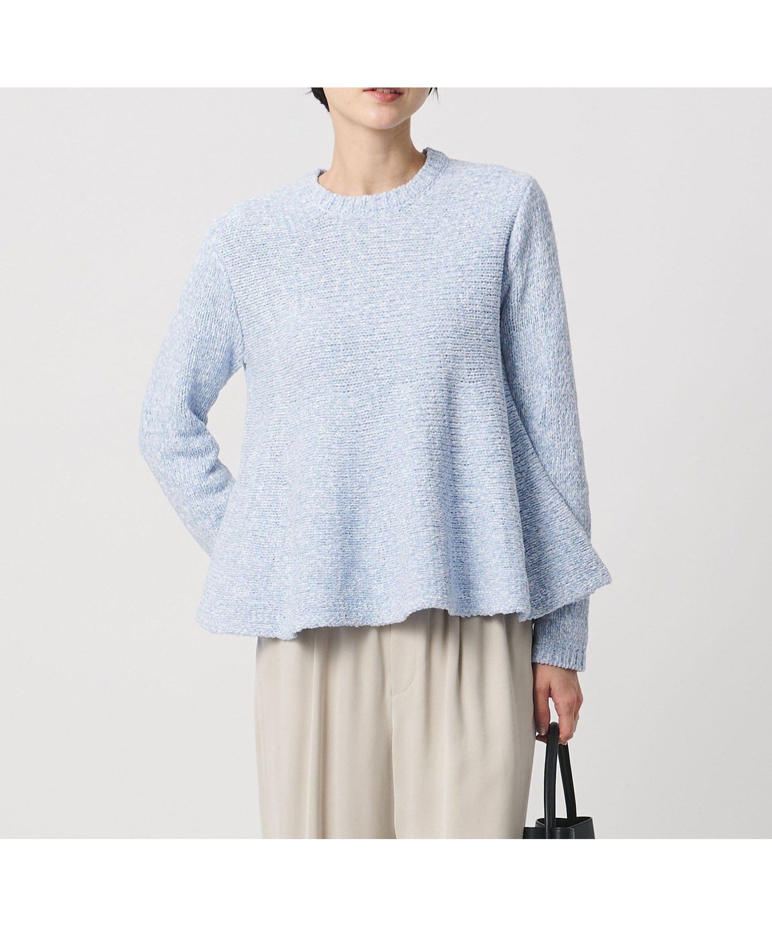 【ユナイテッドアローズ/UNITED ARROWS】のミックスカラー ペプラム ニット -ウォッシャブル- インテリア・キッズ・メンズ・レディースファッション・服の通販 founy(ファニー) 　ファッション　Fashion　レディースファッション　Fashion for Women　トップス・カットソー　Cut & Sew Tops　ニット　Knit Tops & Sweaters　ウォッシャブル　Machine Washable　デニム　Denim, Jeans Material　トレンド　Trend, Trending Now　フェミニン　Feminine, Girly　ペプラム　Peplum, Flared Hem　ミックス　Mix, Mixed Style　LT.BLUE|ID: prp329100004792603 ipo3291000000034917174