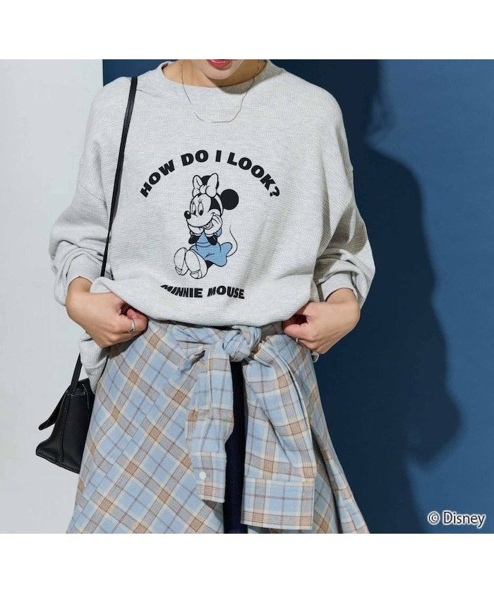 【フリークスストア/FREAK'S STORE】の別注/Mickey Mouse/ミッキーマウス/ワッフル プリント ロングスリーブ Tシャツ【限定展開】 25AW インテリア・キッズ・メンズ・レディースファッション・服の通販 founy(ファニー) 　ファッション　Fashion　レディースファッション　Fashion for Women　トップス・カットソー　Cut & Sew Tops　シャツ・ブラウス・オフィスカジュアル　Elegant Blouses & Button-Ups　ロングTシャツ・Tシャツ　Longline T-Shirts & Tees　2025年　2025　2025-2026秋冬・A/W　Autumn/Winter 2025–26 AW25–26　冬　Winter / This Winter　カットソー　Cut and Sewn Top　ショルダー　Shoulder, Shoulder Strap　スウェット / スエット　Sweatshirt, Sweatwear　スペシャル　Special, Limited Edition　スリーブ　Sleeve, Long Sleeve / Short Sleeve　ドロップ　Drop Shoulder, Dropped Style　ビッグ　Big, Oversized　プリント　Print, Printed Pattern　ボトム　Bottoms, Lower Wear　ラウンド　Round, Round Neck　ロング　Long, Long-Length　ワッフル　Waffle, Waffle Knit　人気　Popular, Best Seller　別注　Limited Edition, Custom Order　A/W・秋冬　Autumn/Winter　杢グレー(Minnie)|ID: prp329100004792622 ipo3291000000036071469