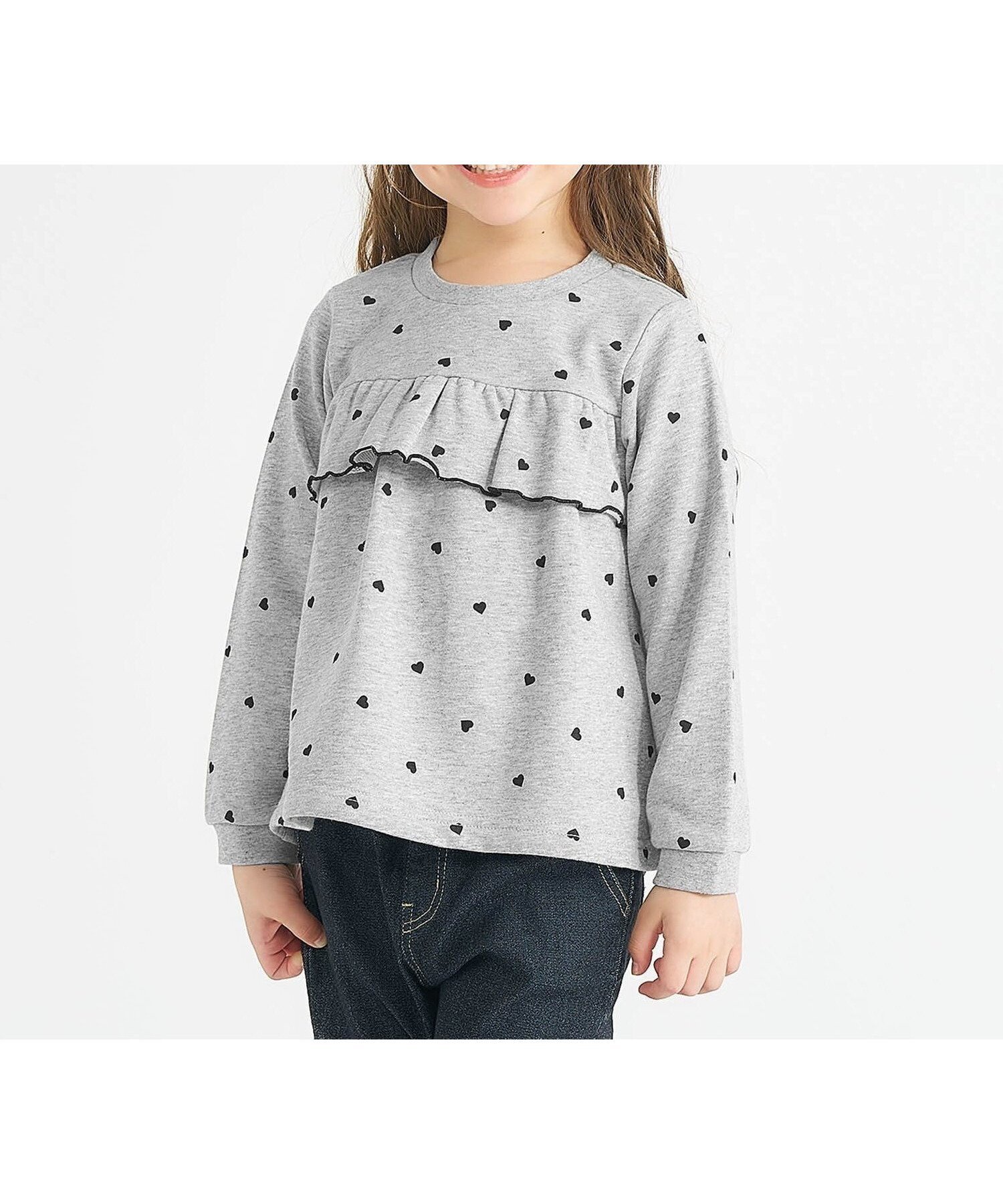 【エフオー オンラインストア/F.O.Online Store / KIDS】のWEB限定 フレアフリルトレーナー インテリア・キッズ・メンズ・レディースファッション・服の通販 founy(ファニー) 　ファッション　Fashion　キッズファッション　Fashion for Kids　おすすめ　Recommended / Our Picks　トレーナー　Sweatshirt, Trainer　フリル　Frill, Ruffle　プリント　Print, Printed Pattern　ライトグレー|ID: prp329100004792636 ipo3291000000034774559