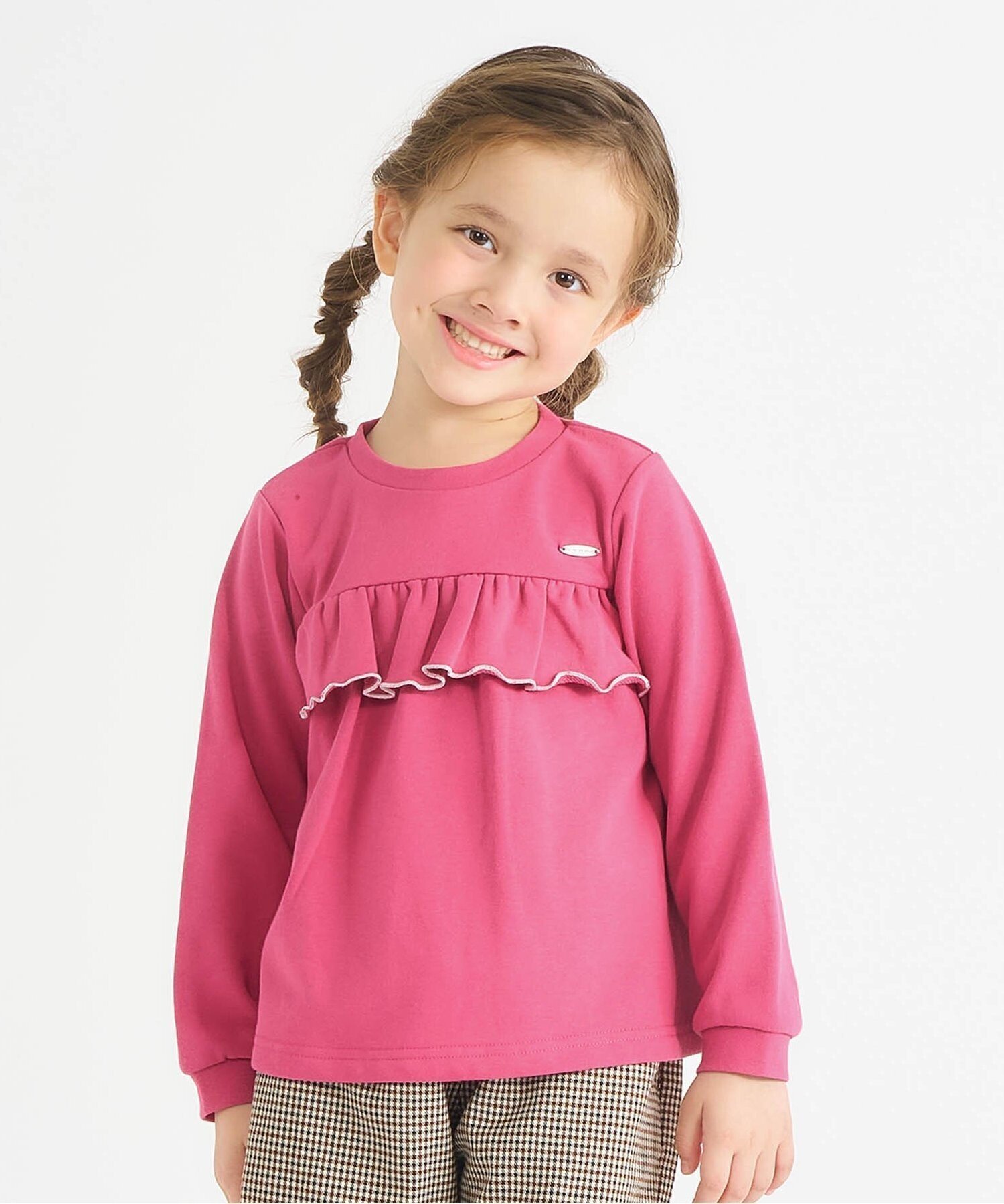 【エフオー オンラインストア/F.O.Online Store / KIDS】のWEB限定 フレアフリルトレーナー インテリア・キッズ・メンズ・レディースファッション・服の通販 founy(ファニー) 　ファッション　Fashion　キッズファッション　Fashion for Kids　おすすめ　Recommended / Our Picks　トレーナー　Sweatshirt, Trainer　フリル　Frill, Ruffle　プリント　Print, Printed Pattern　ローズピンク|ID: prp329100004792636 ipo3291000000034774561