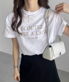 【アンドミー/andme】のフレンチ ロゴプリント 半袖 Tシャツ オフホワイト×ブラウン|ID: prp329100004792660 ipo3291000000034774807