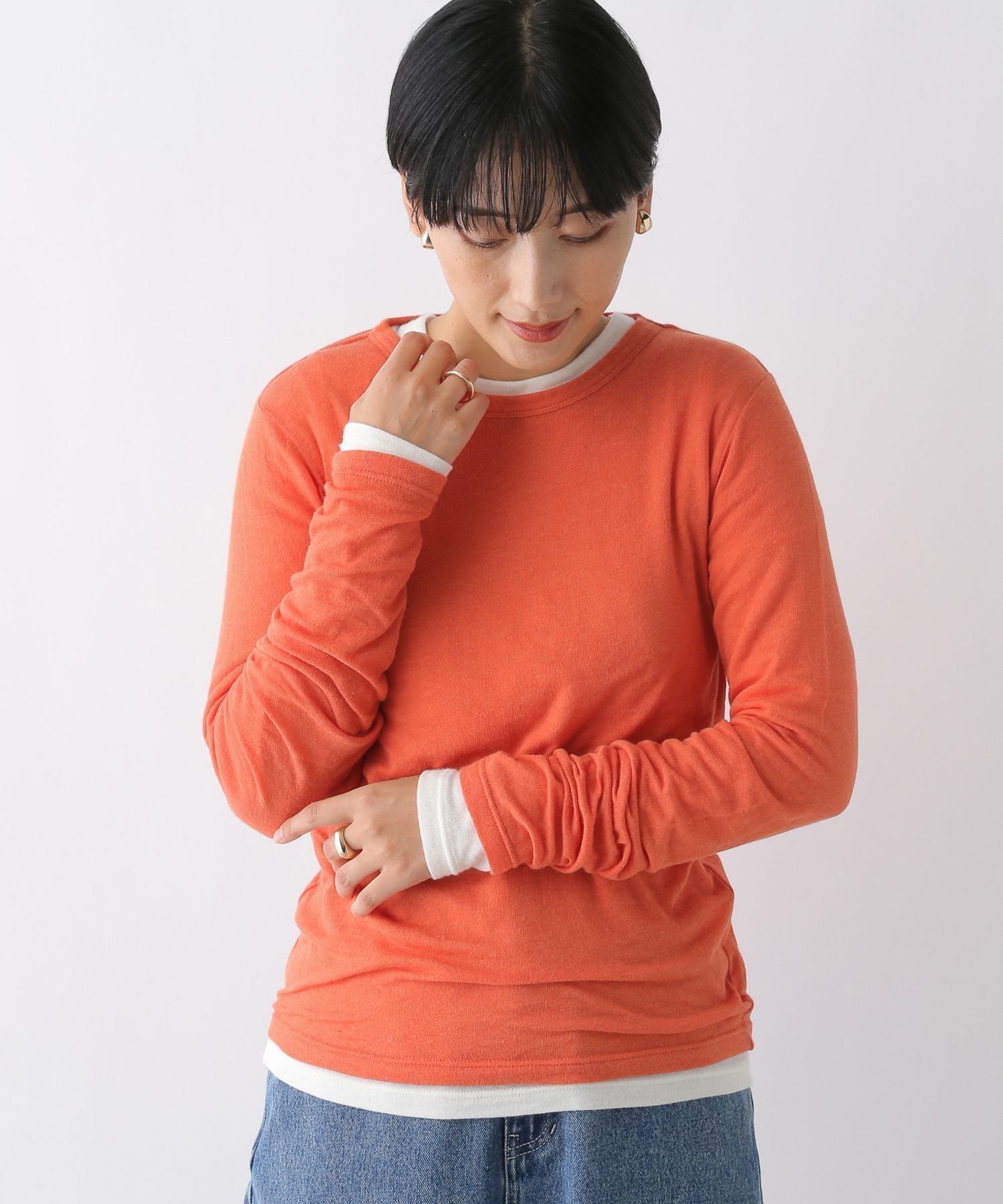 【レプシィム ローリーズファーム/LEPSIM LOWRYS FARM】のテンセル混長袖クルーロンT インテリア・キッズ・メンズ・レディースファッション・服の通販 founy(ファニー) 　ファッション　Fashion　レディースファッション　Fashion for Women　トップス・カットソー　Cut & Sew Tops　ロングTシャツ・Tシャツ　Longline T-Shirts & Tees　おすすめ　Recommended / Our Picks　スウェット / スエット　Sweatshirt, Sweatwear　長袖　Long Sleeve, Full Sleeve　オレンジ45|ID: prp329100004792671 ipo3291000000034774880