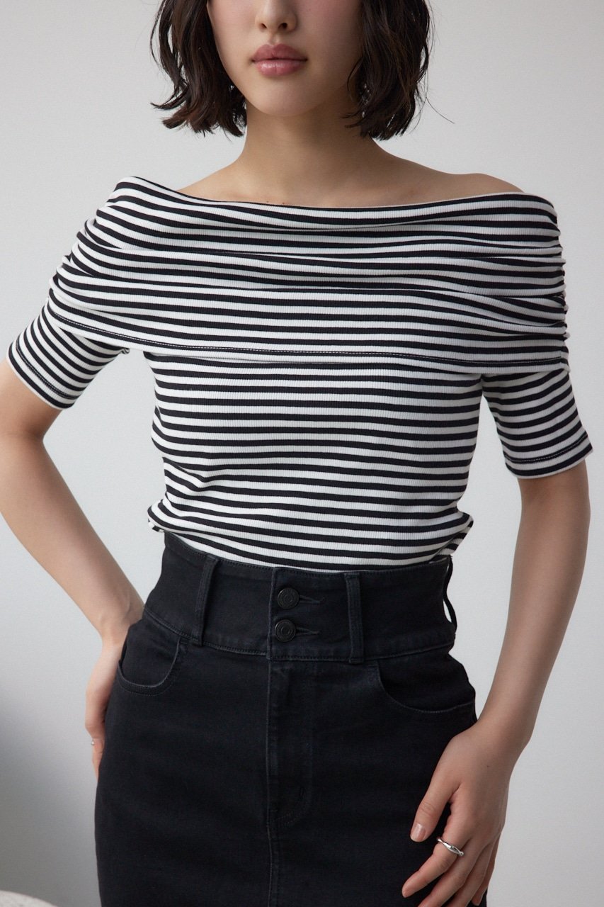 【アズール バイ マウジー/AZUL by moussy】のオフショルダーリブトップス インテリア・キッズ・メンズ・レディースファッション・服の通販 founy(ファニー) ファッション Fashion レディースファッション Fashion for Women トップス・カットソー Cut & Sew Tops ストレッチ Stretch, Stretchy Fabric デコルテ Décolleté, Neckline デニム Denim, Jeans Material トレンド Trend, Trending Now 柄WHT5|ID: prp329100004792698 ipo3291000000034775036