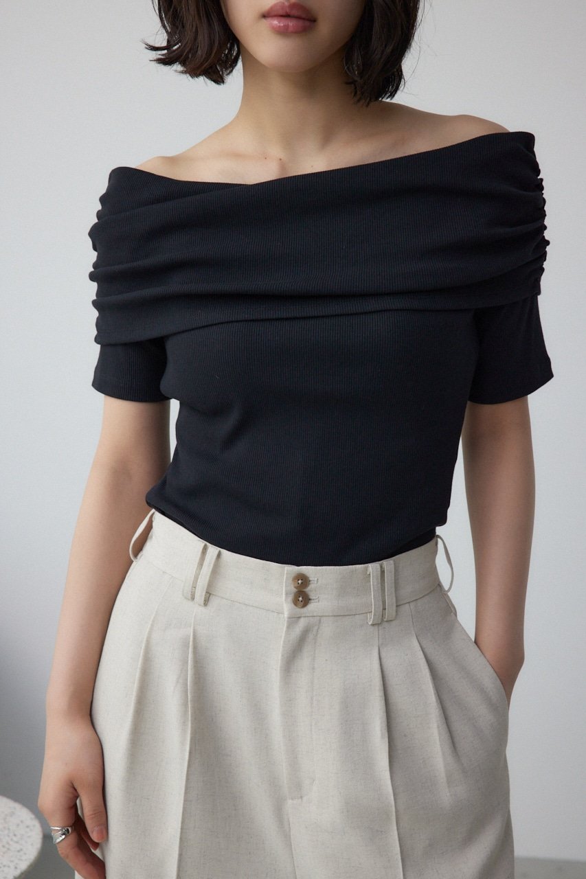 【アズール バイ マウジー/AZUL by moussy】のオフショルダーリブトップス インテリア・キッズ・メンズ・レディースファッション・服の通販 founy(ファニー) ファッション Fashion レディースファッション Fashion for Women トップス・カットソー Cut & Sew Tops ストレッチ Stretch, Stretchy Fabric デコルテ Décolleté, Neckline デニム Denim, Jeans Material トレンド Trend, Trending Now BLK|ID: prp329100004792698 ipo3291000000034775037