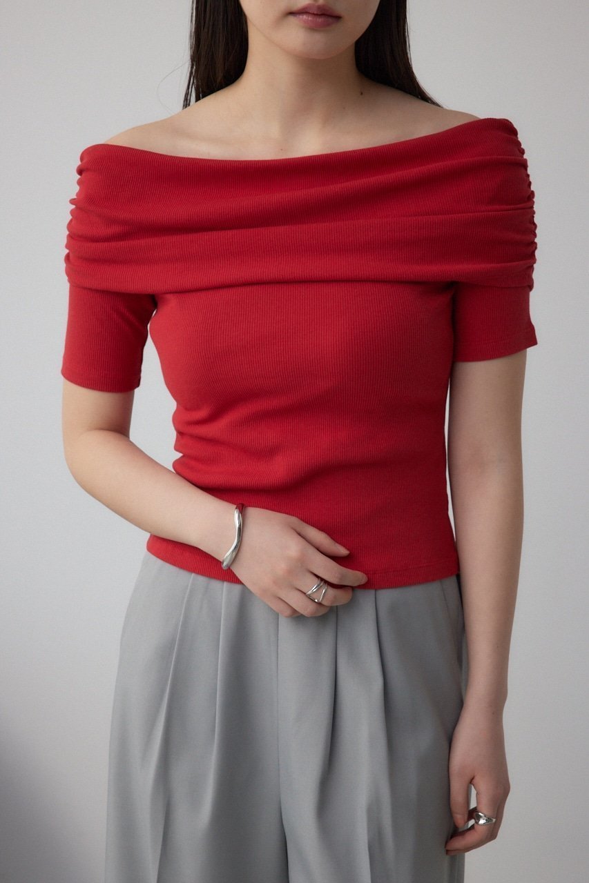 【アズール バイ マウジー/AZUL by moussy】のオフショルダーリブトップス インテリア・キッズ・メンズ・レディースファッション・服の通販 founy(ファニー) ファッション Fashion レディースファッション Fashion for Women トップス・カットソー Cut & Sew Tops ストレッチ Stretch, Stretchy Fabric デコルテ Décolleté, Neckline デニム Denim, Jeans Material トレンド Trend, Trending Now RED|ID: prp329100004792698 ipo3291000000034775038