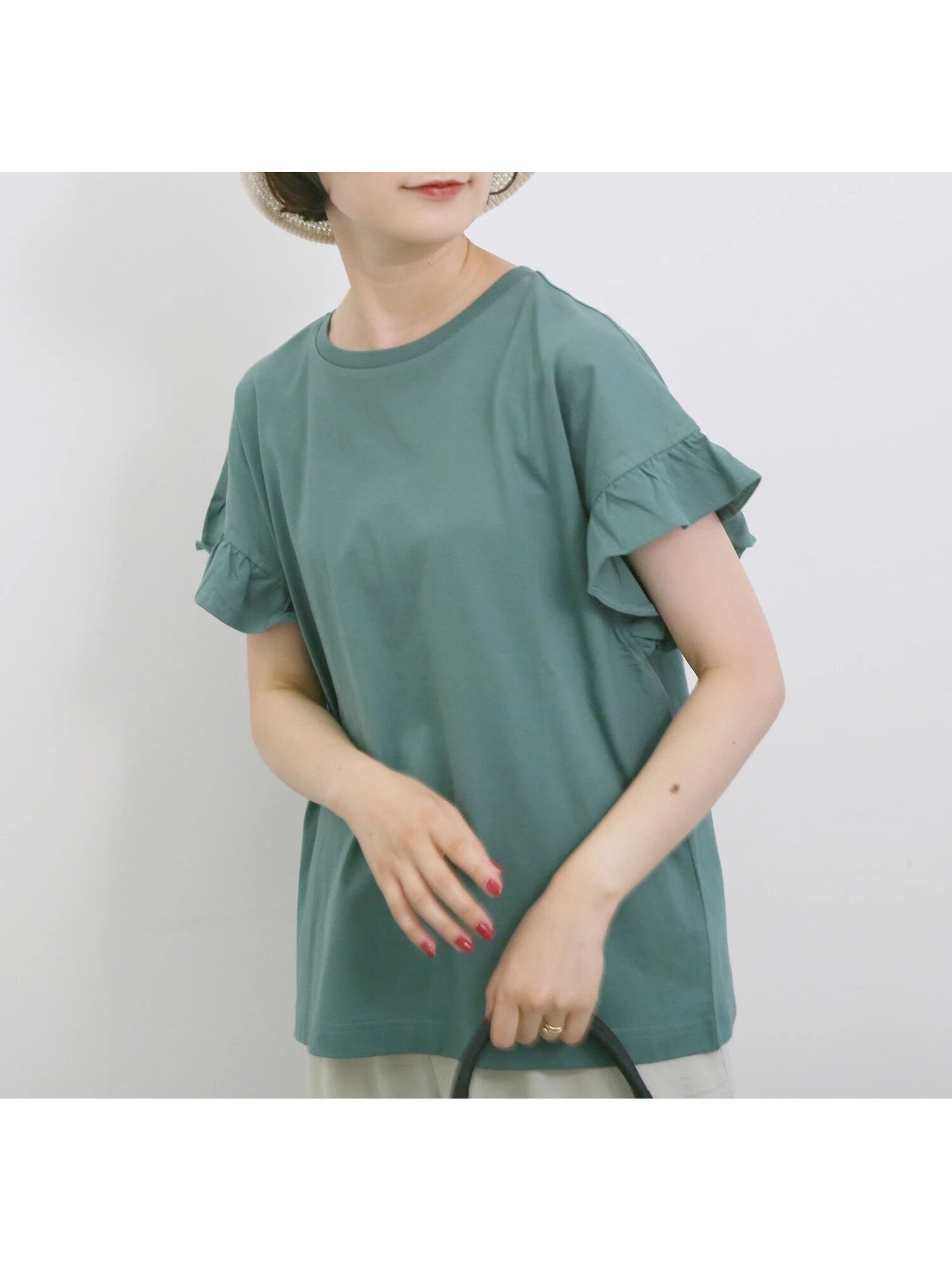 【サマンサモスモス/Samansa Mos2】の【USAコットン】フリルTシャツ インテリア・キッズ・メンズ・レディースファッション・服の通販 founy(ファニー) 　ファッション　Fashion　レディースファッション　Fashion for Women　トップス・カットソー　Cut & Sew Tops　シャツ・ブラウス・オフィスカジュアル　Elegant Blouses & Button-Ups　ロングTシャツ・Tシャツ　Longline T-Shirts & Tees　フリル　Frill, Ruffle　グリーン|ID: prp329100004792726 ipo3291000000034775297