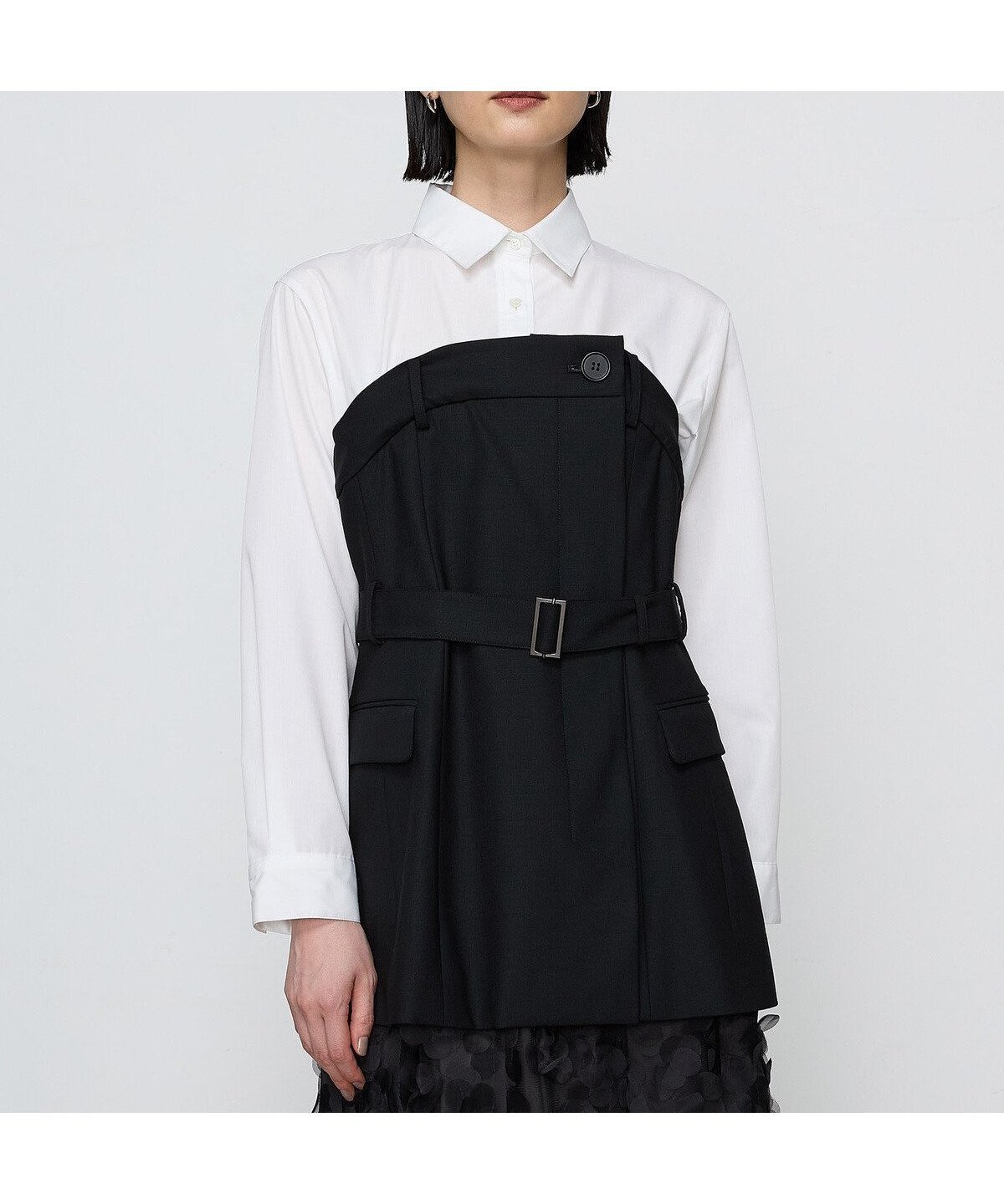 【コムサ/COMME CA】の【セットアップ対応】ストレッチトロ ビスチェ付きブラウス インテリア・キッズ・メンズ・レディースファッション・服の通販 founy(ファニー) 　ファッション　Fashion　レディースファッション　Fashion for Women　トップス・カットソー　Cut & Sew Tops　シャツ・ブラウス・オフィスカジュアル　Elegant Blouses & Button-Ups　ビスチェ　Bustiers & Corset Tops / Layered Bustier Style　コンパクト　Compact, Small Size　ジャケット　Jacket, Outerwear　ストレッチ　Stretch, Stretchy Fabric　セットアップ　Set-Up, Coordinated Outfit　タイプライター　Typewriter Fabric, Crisp Cotton　トレンド　Trend, Trending Now　ドット　Polka Dot, Dot Pattern　ビスチェ　Bustier, Corset Top　ポケット　Pocket, Pocket Detail　ループ　Loop, Loop Knit　05:ブラック|ID: prp329100004792772 ipo3291000000034775578