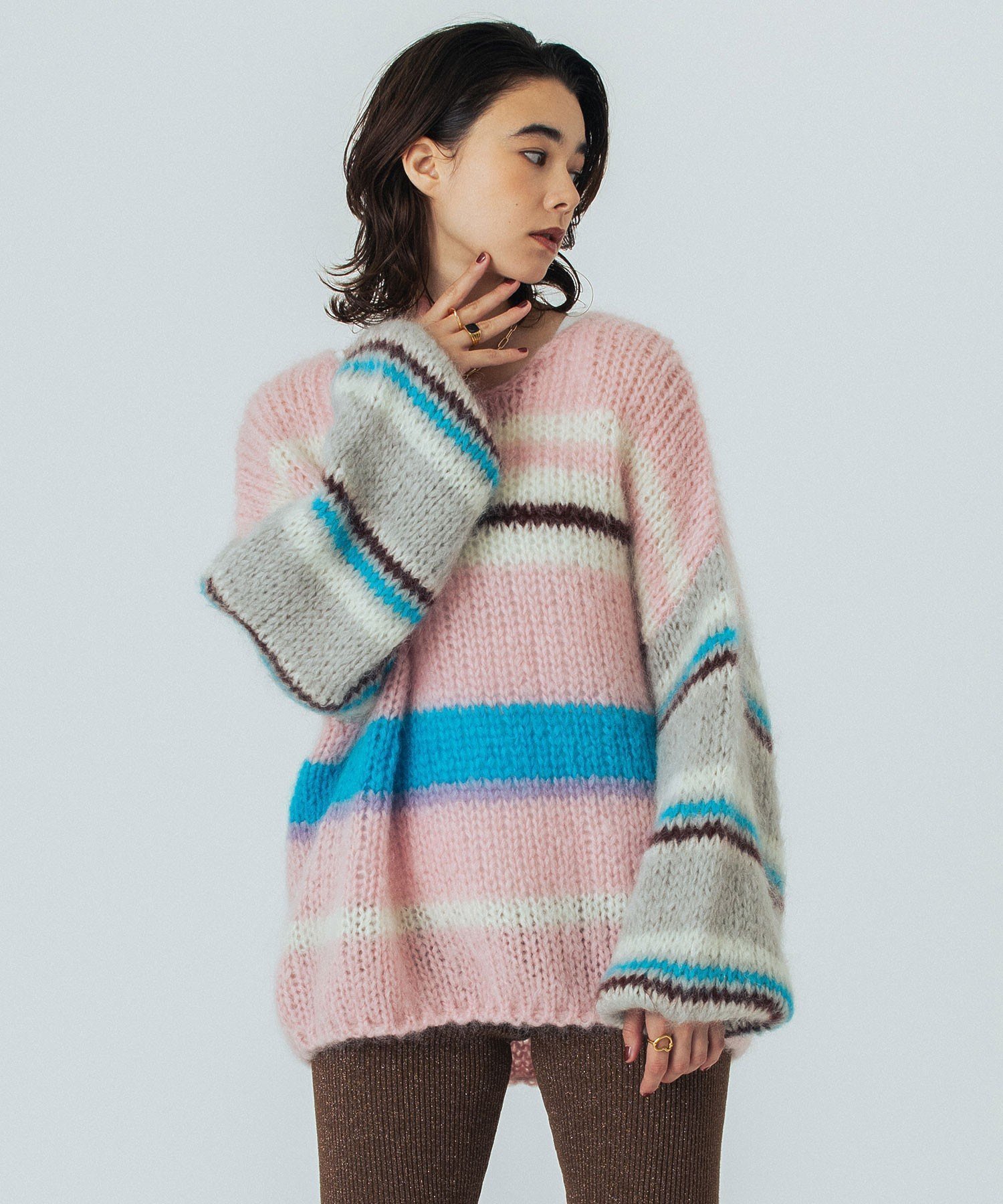【ローズバッド/ROSE BUD】のmici/CHUNKY SWEATER インテリア・キッズ・メンズ・レディースファッション・服の通販 founy(ファニー) 　ファッション　Fashion　レディースファッション　Fashion for Women　トップス・カットソー　Cut & Sew Tops　レディースパーカー・カジュアルフーディー　Casual Hoodies & Sweatshirts　スウェット・クルーネックトップス　Sweatshirts & Crewnecks / Relaxed Fit Sweat Tops　デニム　Denim, Jeans Material　トレンド　Trend, Trending Now　人気　Popular, Best Seller　バランス　Balance, Style Balance　ビッグ　Big, Oversized　ボーダー　Border, Stripe　リラックス　Relax, Relaxed Fit　エレガント 上品　Elegant　PINK|ID: prp329100004792844 ipo3291000000034775980