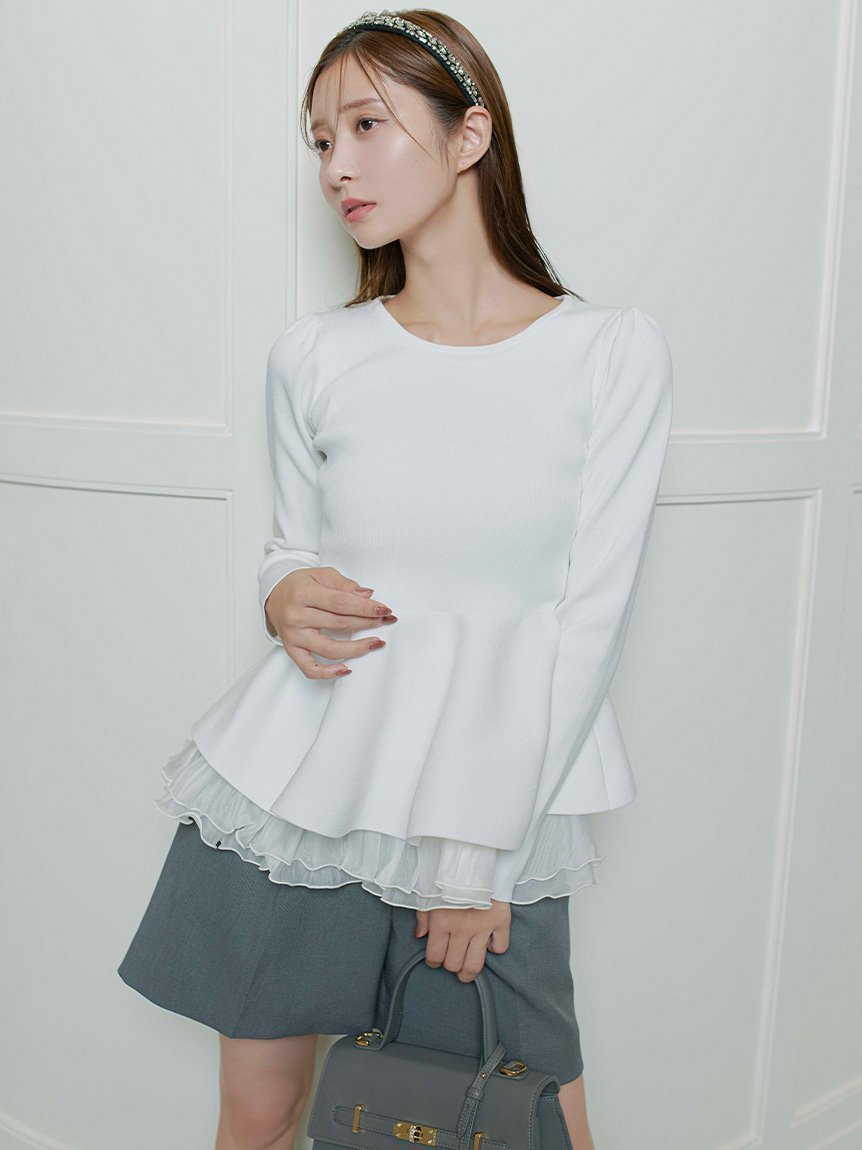 【セルフォード/CELFORD】のペプラムドッキングニットプルオーバー 人気、トレンドファッション・服の通販 founy(ファニー) ファッション Fashion レディースファッション Fashion for Women トップス・カットソー Cut & Sew Tops ニット Knit Tops & Sweaters カジュアルプルオーバー・ニットトップス Pullovers & Knit Tops / Casual Pullovers オーガンジー Organza Fabric シフォン Chiffon, Lightweight Fabric スマート Smart, Elegant ドッキング Docking, Mixed Material フォルム Silhouette, Form ペプラム Peplum, Flared Hem ラッフル Ruffle, Frill 今季 This Season, Current Season other-1|ID: prp329100004792991 ipo3291000000034803334