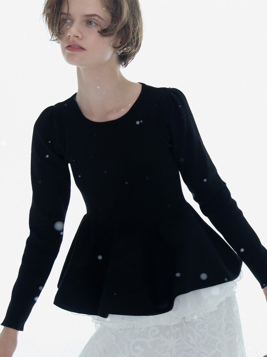 【セルフォード/CELFORD】のペプラムドッキングニットプルオーバー インテリア・キッズ・メンズ・レディースファッション・服の通販 founy(ファニー) 　ファッション　Fashion　レディースファッション　Fashion for Women　トップス・カットソー　Cut & Sew Tops　ニット　Knit Tops & Sweaters　カジュアルプルオーバー・ニットトップス　Pullovers & Knit Tops / Casual Pullovers　オーガンジー　Organza Fabric　シフォン　Chiffon, Lightweight Fabric　スマート　Smart, Elegant　ドッキング　Docking, Mixed Material　フォルム　Silhouette, Form　ペプラム　Peplum, Flared Hem　ラッフル　Ruffle, Frill　今季　This Season, Current Season　BLK[009]|ID: prp329100004792991 ipo3291000000034803336