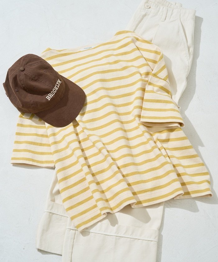 【フリークスストア/FREAK'S STORE】のボートネックバスクボーダー半袖Tシャツ【限定展開】 25SS インテリア・キッズ・メンズ・レディースファッション・服の通販 founy(ファニー) 　ファッション　Fashion　レディースファッション　Fashion for Women　トップス・カットソー　Cut & Sew Tops　シャツ・ブラウス・オフィスカジュアル　Elegant Blouses & Button-Ups　ロングTシャツ・Tシャツ　Longline T-Shirts & Tees　カットソー　Cut and Sewn Top　ショルダー　Shoulder, Shoulder Strap　シンプル　Simple, Minimal　ドロップ　Drop Shoulder, Dropped Style　定番　Standard, Basic Item　人気　Popular, Best Seller　バスク　Basque, Basque Style　ボトム　Bottoms, Lower Wear　半袖　Short Sleeve, Half Sleeve　S/S・春夏　SS, Spring/Summer, Warm Season　プチプライス・低価格　Affordable / Budget Price　夏　Summer　2025年　2025　2025春夏・S/S　Spring/Summer 2025 SS25　ナチュラル×イエロー|ID: prp329100004793322 ipo3291000000034779527