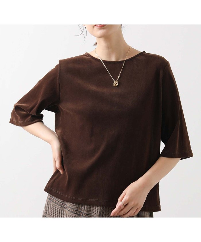 【グレディブリリアン/Gready Brilliant】のベロアボートネックTシャツ インテリア・キッズ・メンズ・レディースファッション・服の通販 founy(ファニー) https://founy.com/ ファッション Fashion レディースファッション Fashion for Women トップス・カットソー Cut & Sew Tops シャツ・ブラウス・オフィスカジュアル Elegant Blouses & Button-Ups ロングTシャツ・Tシャツ Longline T-Shirts & Tees ベロアトップス Velour Tops / Velvet-Look Items シンプル Simple, Minimal デコルテ Décolleté, Neckline ベロア Velour, Soft Velvet エレガント 上品 Elegant |ID: prp329100004793345 ipo3291000000034779753