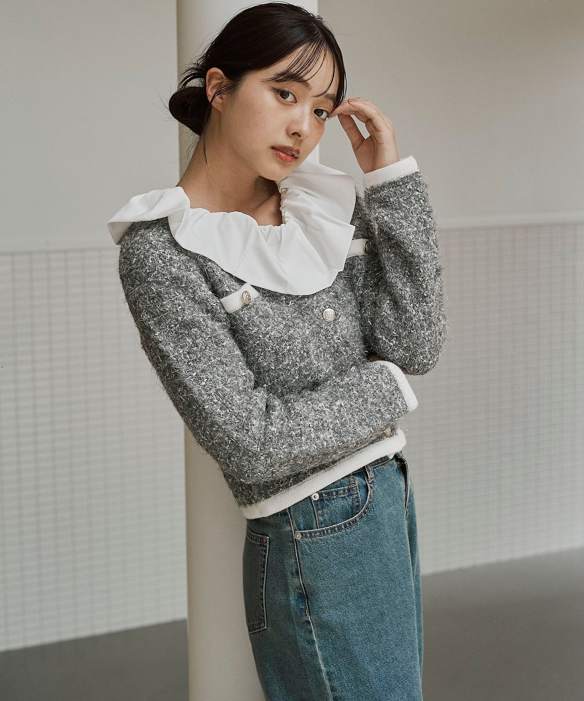 【プロポーション ボディドレッシング/PROPORTION BODY DRESSING】のファンシーツイード風ニットカーディガン 25AW インテリア・キッズ・メンズ・レディースファッション・服の通販 founy(ファニー) 　ファッション　Fashion　レディースファッション　Fashion for Women　トップス・カットソー　Cut & Sew Tops　ニット　Knit Tops & Sweaters　カーディガン・羽織り　Layered Style Cardigans　2025年　2025　2025-2026秋冬・A/W　Autumn/Winter 2025–26 AW25–26　カーディガン　Cardigan, Knitwear　ツイード　Twill, Twill Weave　エレガント 上品　Elegant　グレー|ID: prp329100004793358 ipo3291000000034823543