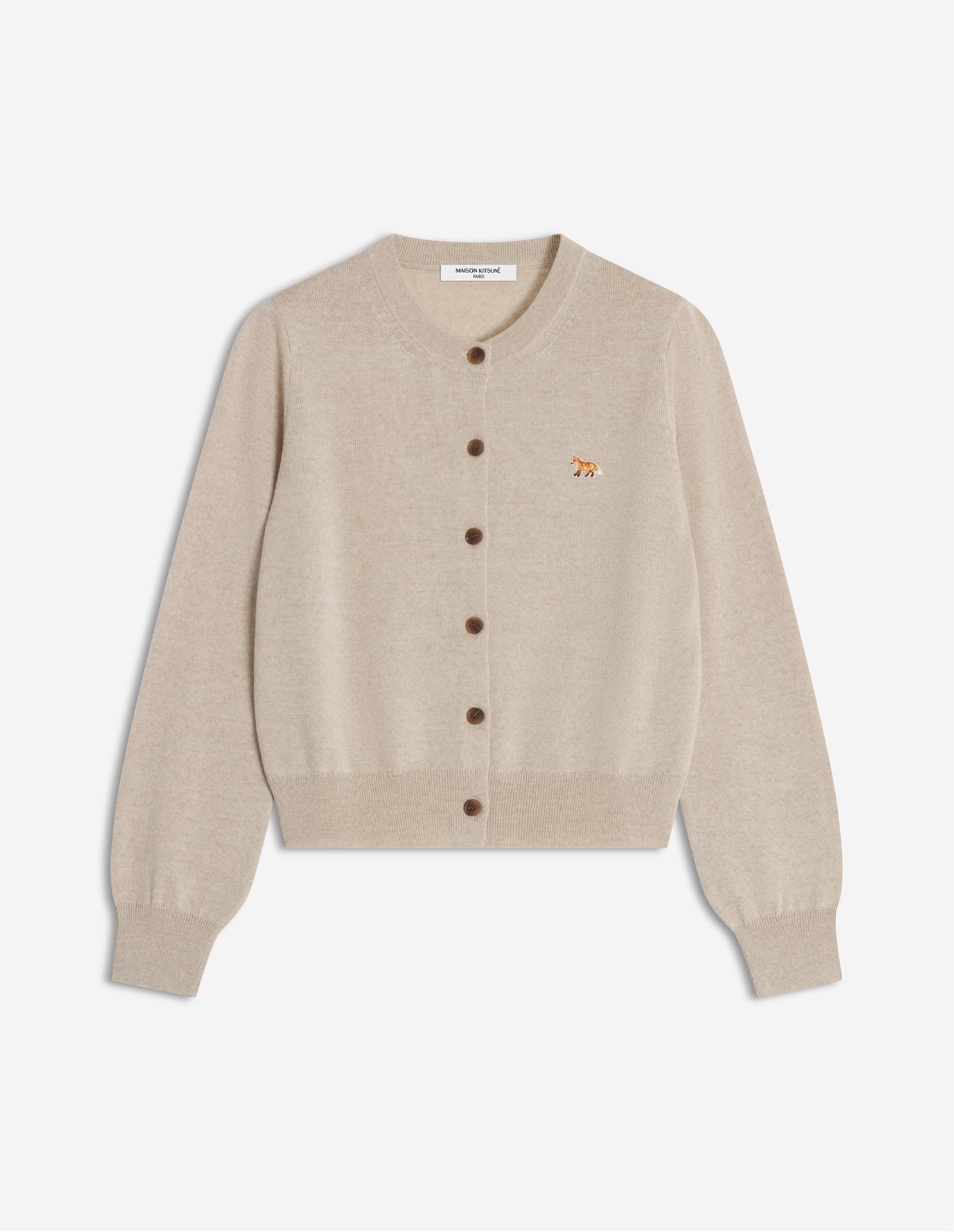 【メゾン キツネ/MAISON KITSUNE】のMaison Kitsune/BABY FOX MERINO REGULAR CARDIGAN インテリア・キッズ・メンズ・レディースファッション・服の通販 founy(ファニー) 　ファッション　Fashion　レディースファッション　Fashion for Women　トップス・カットソー　Cut & Sew Tops　カーディガン・羽織り　Layered Style Cardigans　冬　Winter / This Winter　カーディガン　Cardigan, Knitwear　パッチ　Patch, Appliqué　フィット　Fit, Slim Fit　フレンチ　French, French Style　レギュラー　Regular, Standard Fit　エレガント 上品　Elegant　A/W・秋冬　Autumn/Winter　長袖　Long Sleeve, Full Sleeve　LIGHT BEIGE MELANGE|ID: prp329100004793385 ipo3291000000034780072