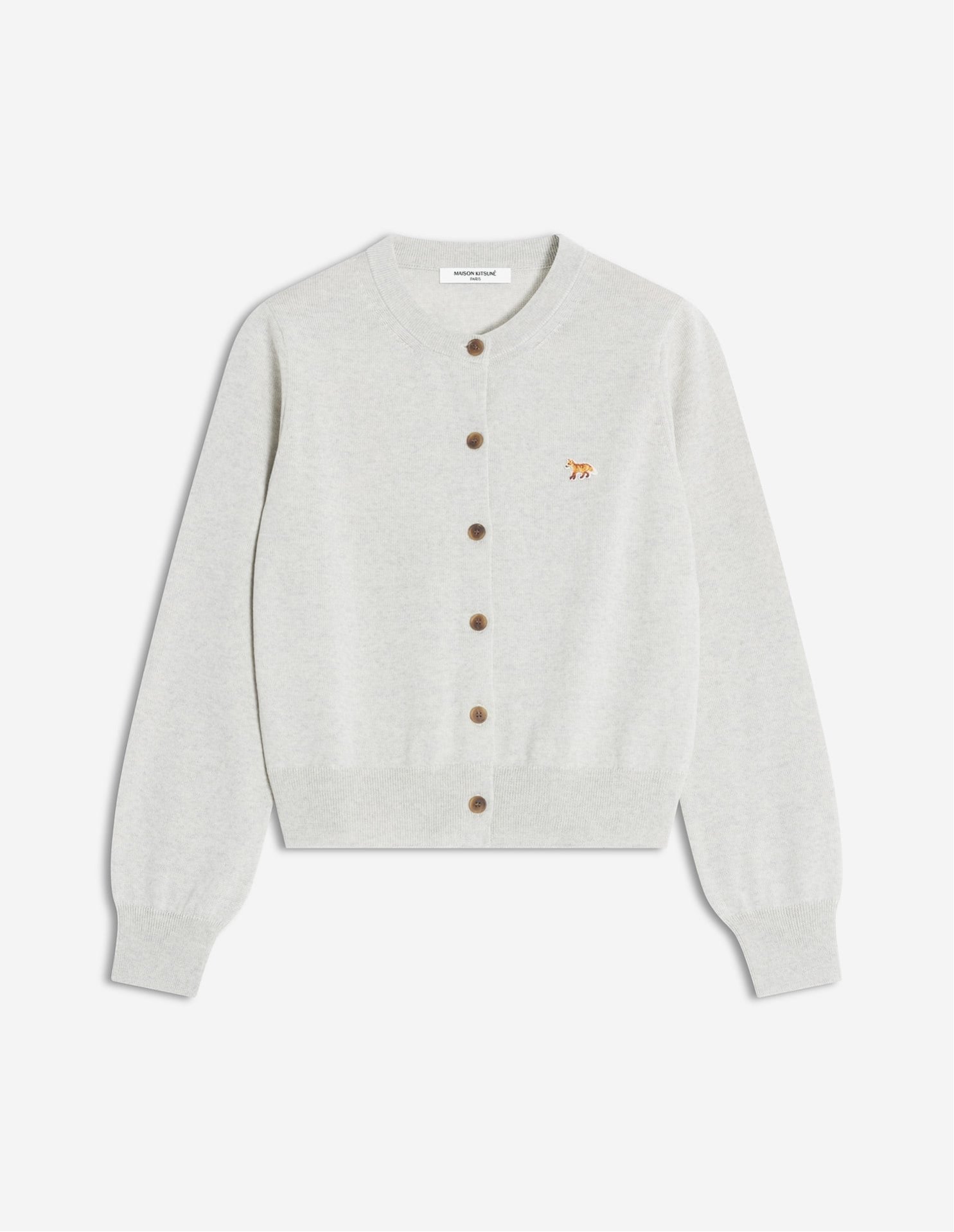 【メゾン キツネ/MAISON KITSUNE】のMaison Kitsune/BABY FOX MERINO REGULAR CARDIGAN インテリア・キッズ・メンズ・レディースファッション・服の通販 founy(ファニー) 　ファッション　Fashion　レディースファッション　Fashion for Women　トップス・カットソー　Cut & Sew Tops　カーディガン・羽織り　Layered Style Cardigans　冬　Winter / This Winter　カーディガン　Cardigan, Knitwear　パッチ　Patch, Appliqué　フィット　Fit, Slim Fit　フレンチ　French, French Style　レギュラー　Regular, Standard Fit　エレガント 上品　Elegant　A/W・秋冬　Autumn/Winter　長袖　Long Sleeve, Full Sleeve　LIGHT GREY MELANGE|ID: prp329100004793385 ipo3291000000034780073