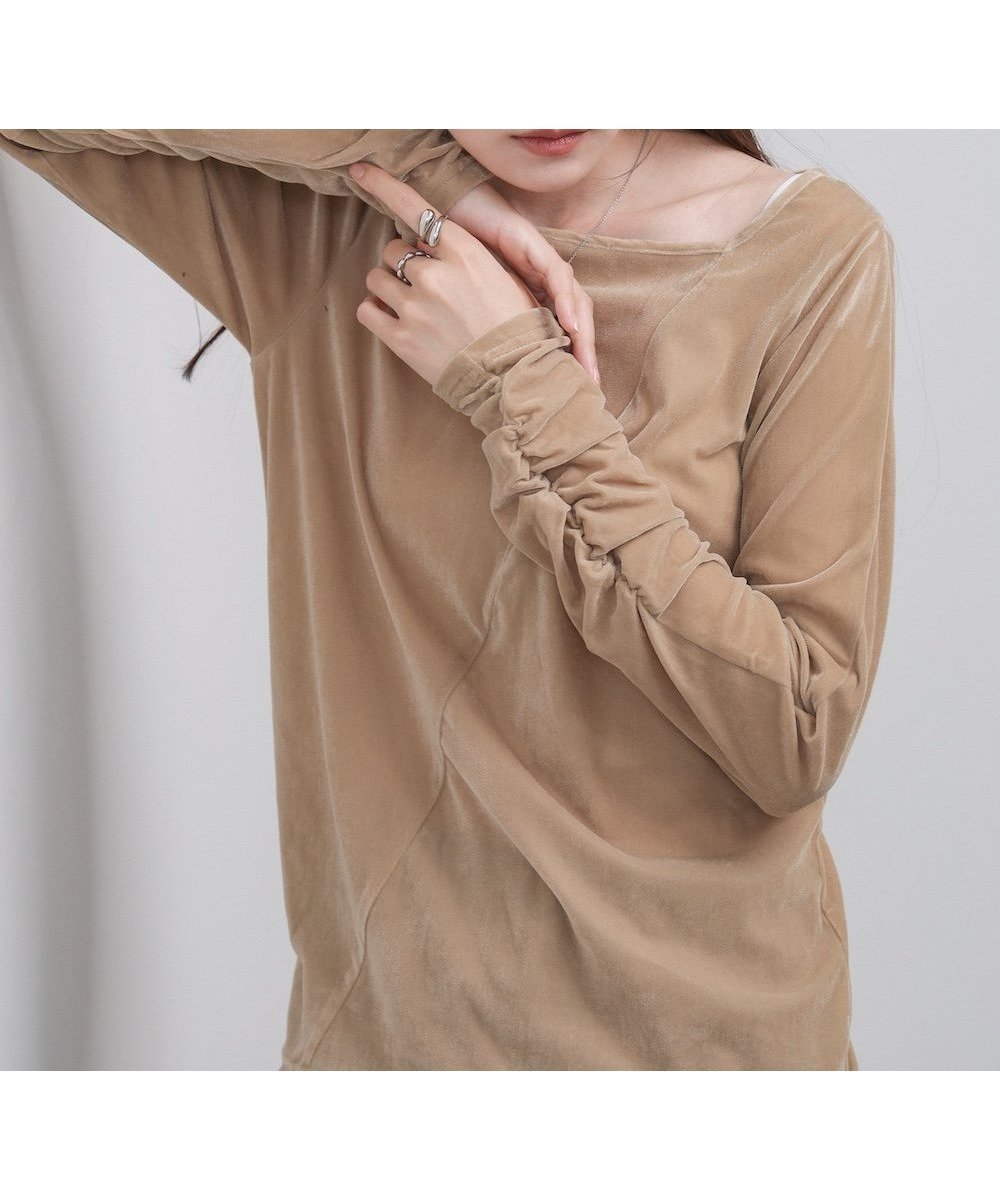 【バブ ブージュルード/Bab Bou Jeloud】の前後2WAYシアーベロアトップス インテリア・キッズ・メンズ・レディースファッション・服の通販 founy(ファニー) 　ファッション　Fashion　レディースファッション　Fashion for Women　トップス・カットソー　Cut & Sew Tops　ベロアトップス　Velour Tops / Velvet-Look Items　インナー　Innerwear　ギャザー　Gathered, Ruffled　シアー　Sheer, See-Through　シンプル　Simple, Minimal　ジャケット　Jacket, Outerwear　ストレッチ　Stretch, Stretchy Fabric　スマート　Smart, Elegant　チェック　Check, Plaid, Tartan　デニム　Denim, Jeans Material　フェミニン　Feminine, Girly　ベロア　Velour, Soft Velvet　A/W・秋冬　Autumn/Winter　再入荷　Restock / Back in Stock　おすすめ　Recommended / Our Picks　エレガント 上品　Elegant　BEIGE|ID: prp329100004793478 ipo3291000000034930223