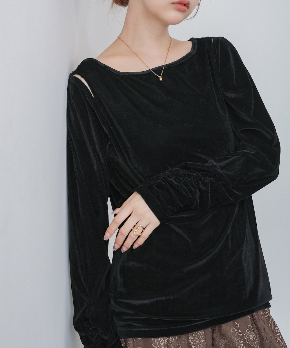 【バブ ブージュルード/Bab Bou Jeloud】の前後2WAYシアーベロアトップス インテリア・キッズ・メンズ・レディースファッション・服の通販 founy(ファニー) 　ファッション　Fashion　レディースファッション　Fashion for Women　トップス・カットソー　Cut & Sew Tops　ベロアトップス　Velour Tops / Velvet-Look Items　インナー　Innerwear　ギャザー　Gathered, Ruffled　シアー　Sheer, See-Through　シンプル　Simple, Minimal　ジャケット　Jacket, Outerwear　ストレッチ　Stretch, Stretchy Fabric　スマート　Smart, Elegant　チェック　Check, Plaid, Tartan　デニム　Denim, Jeans Material　フェミニン　Feminine, Girly　ベロア　Velour, Soft Velvet　A/W・秋冬　Autumn/Winter　再入荷　Restock / Back in Stock　おすすめ　Recommended / Our Picks　エレガント 上品　Elegant　BLACK|ID: prp329100004793478 ipo3291000000034930225