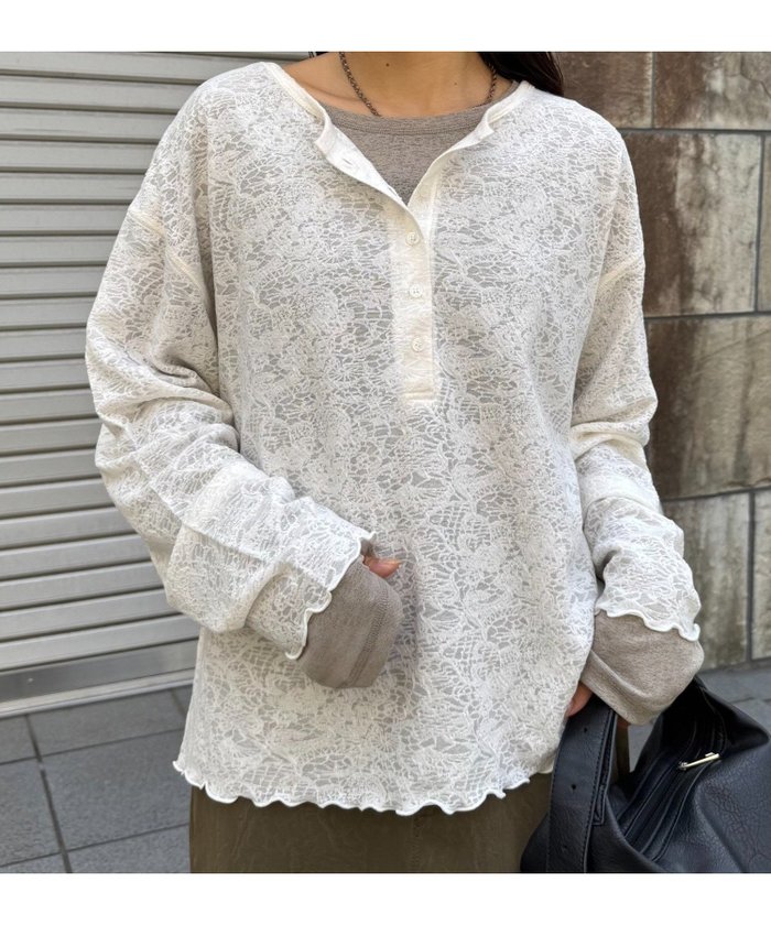 【チャオパニックティピー/CIAOPANIC TYPY】の2wayシアージャガードレースヘンリーネックTee インテリア・キッズ・メンズ・レディースファッション・服の通販 founy(ファニー) https://founy.com/ ファッション Fashion レディースファッション Fashion for Women ガーリー Girly, Feminine Style デニム Denim, Jeans Material フレア Flare, Flared おすすめ Recommended / Our Picks |ID: prp329100004793506 ipo3291000000034901078