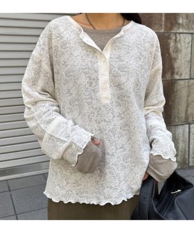 【チャオパニックティピー/CIAOPANIC TYPY】の2wayシアージャガードレースヘンリーネックTee 人気、トレンドファッション・服の通販 founy(ファニー) ファッション Fashion レディースファッション Fashion for Women ガーリー Girly, Feminine Style デニム Denim, Jeans Material フレア Flare, Flared おすすめ Recommended / Our Picks |ID:prp329100004793506