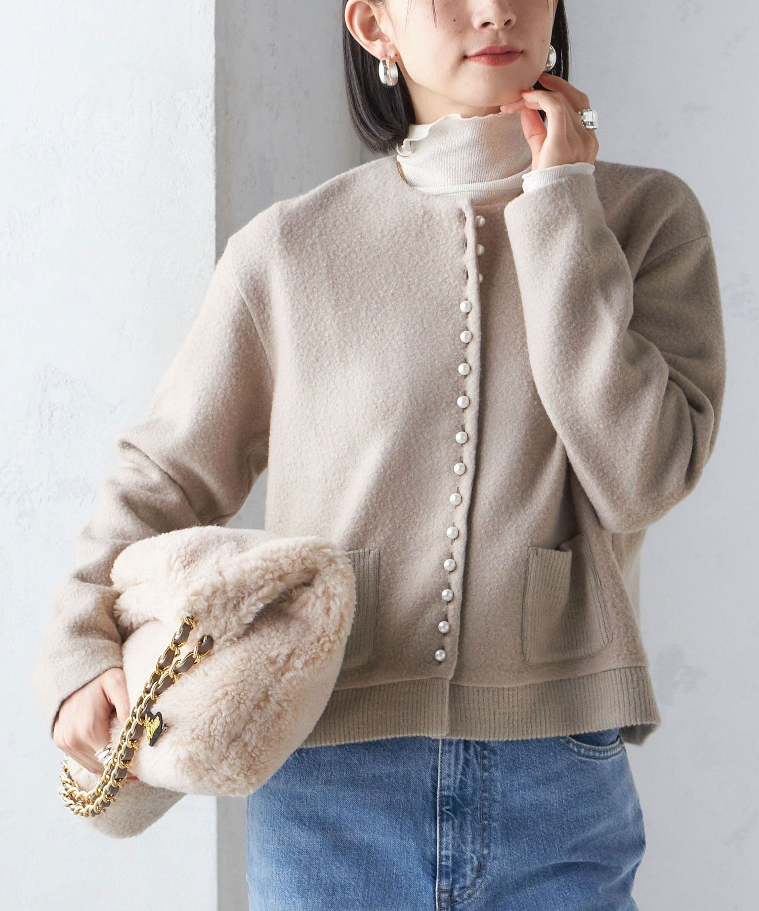【シップス フォー ウィメン/SHIPS】の手洗い可能 パール モチーフ ボタン ジャッカル カーディガン インテリア・キッズ・メンズ・レディースファッション・服の通販 founy(ファニー) ファッション Fashion レディースファッション Fashion for Women トップス・カットソー Cut & Sew Tops カーディガン・羽織り Layered Style Cardigans アクリル Acrylic Material カットソー Cut and Sewn Top カーディガン Cardigan, Knitwear シルバー Silver, Metallic Silver ジャケット Jacket, Outerwear デニム Denim, Jeans Material パール Pearl, Pearl Accent フェミニン Feminine, Girly フロント Front, Front Design ポケット Pocket, Pocket Detail モチーフ Motif, Design Theme エレガント 上品 Elegant 2025年 2025 2025-2026秋冬・A/W Autumn/Winter 2025–26 AW25–26 ベージュ|ID: prp329100004793534 ipo3291000000034781194