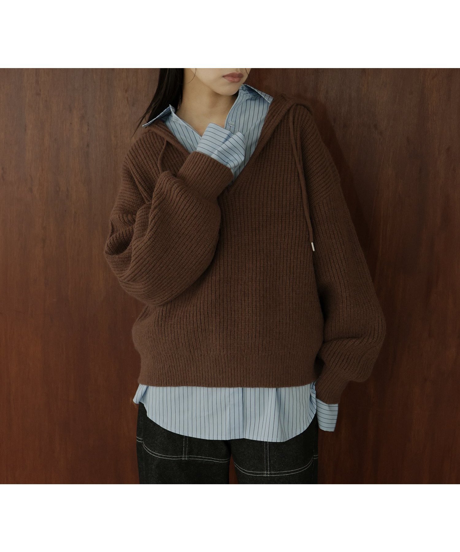 【ヘラム/hellam】のフード付きニットプルオーバー インテリア・キッズ・メンズ・レディースファッション・服の通販 founy(ファニー) 　ファッション　Fashion　レディースファッション　Fashion for Women　トップス・カットソー　Cut & Sew Tops　ニット　Knit Tops & Sweaters　カジュアルプルオーバー・ニットトップス　Pullovers & Knit Tops / Casual Pullovers　ブラウン|ID: prp329100004793535 ipo3291000000034781202