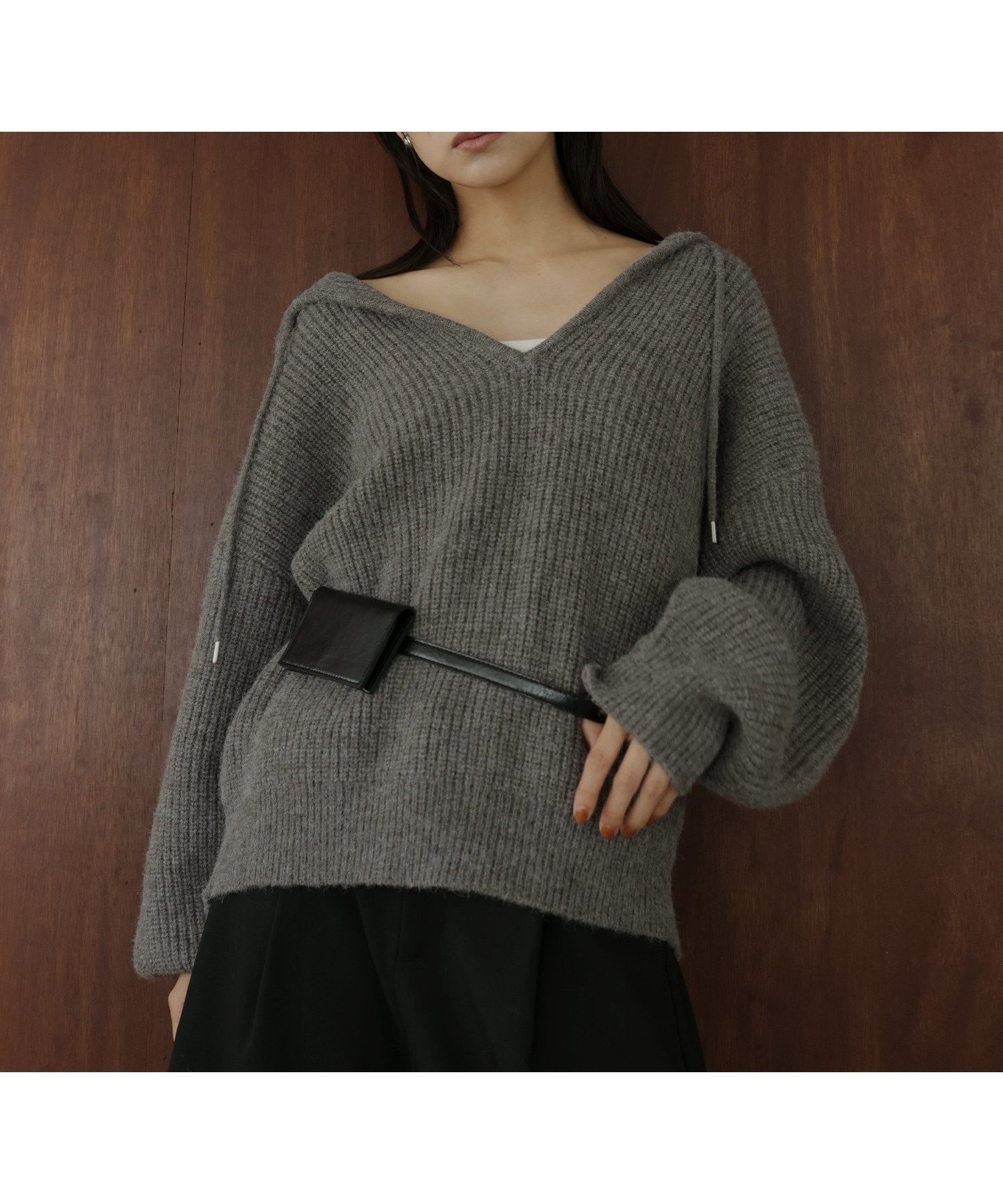 【ヘラム/hellam】のフード付きニットプルオーバー インテリア・キッズ・メンズ・レディースファッション・服の通販 founy(ファニー) 　ファッション　Fashion　レディースファッション　Fashion for Women　トップス・カットソー　Cut & Sew Tops　ニット　Knit Tops & Sweaters　カジュアルプルオーバー・ニットトップス　Pullovers & Knit Tops / Casual Pullovers　チャコール|ID: prp329100004793535 ipo3291000000034781203