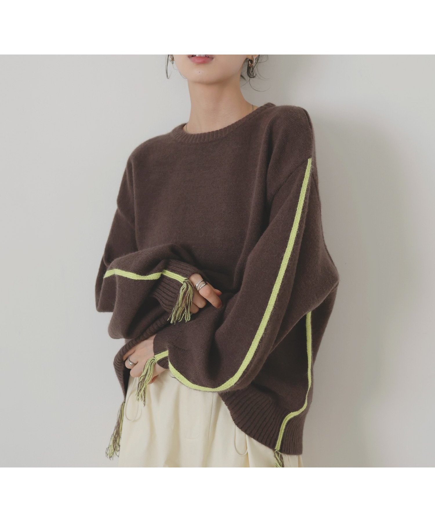 【リアン/Lian】のバイカラーラインニットプルオーバー インテリア・キッズ・メンズ・レディースファッション・服の通販 founy(ファニー) 　ファッション　Fashion　レディースファッション　Fashion for Women　トップス・カットソー　Cut & Sew Tops　ニット　Knit Tops & Sweaters　カジュアルプルオーバー・ニットトップス　Pullovers & Knit Tops / Casual Pullovers　ブラウン|ID: prp329100004793538 ipo3291000000034781226