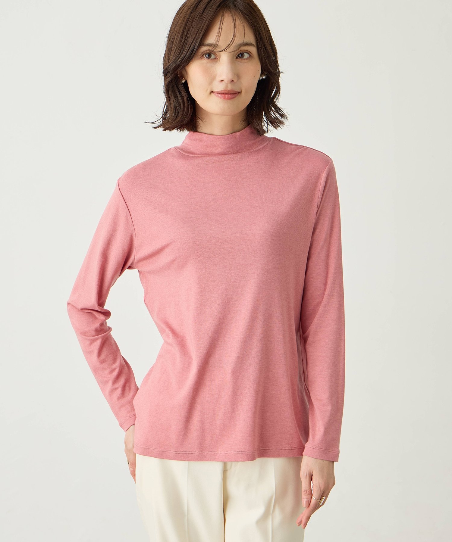 【エーシーデザインバイアルファキュービック/A/C DESIGN BY ALPHACUBIC】のウールミックスハイネックカットソー インテリア・キッズ・メンズ・レディースファッション・服の通販 founy(ファニー) 　ファッション　Fashion　レディースファッション　Fashion for Women　トップス・カットソー　Cut & Sew Tops　カットソー・ベーシックTシャツ　Cut-and-Sewn Tops / Stretch Tees & Basics　おすすめ　Recommended / Our Picks　インナー　Innerwear　カーディガン　Cardigan, Knitwear　ジャケット　Jacket, Outerwear　ストレッチ　Stretch, Stretchy Fabric　エレガント 上品　Elegant　ピンク|ID: prp329100004793603 ipo3291000000034900887