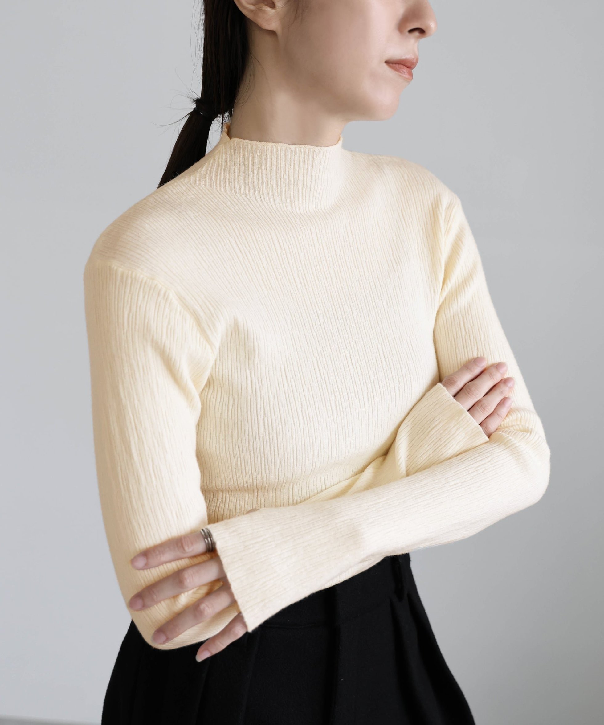 【セレクトモカ/SELECT MOCA】のニュアンスリブプチハイネックトップス インテリア・キッズ・メンズ・レディースファッション・服の通販 founy(ファニー) ファッション Fashion レディースファッション Fashion for Women トップス・カットソー Cut & Sew Tops シンプル Simple, Minimal スラックス Slacks, Dress Pants デニム Denim, Jeans Material ホワイト-05|ID: prp329100004793616 ipo3291000000034802998