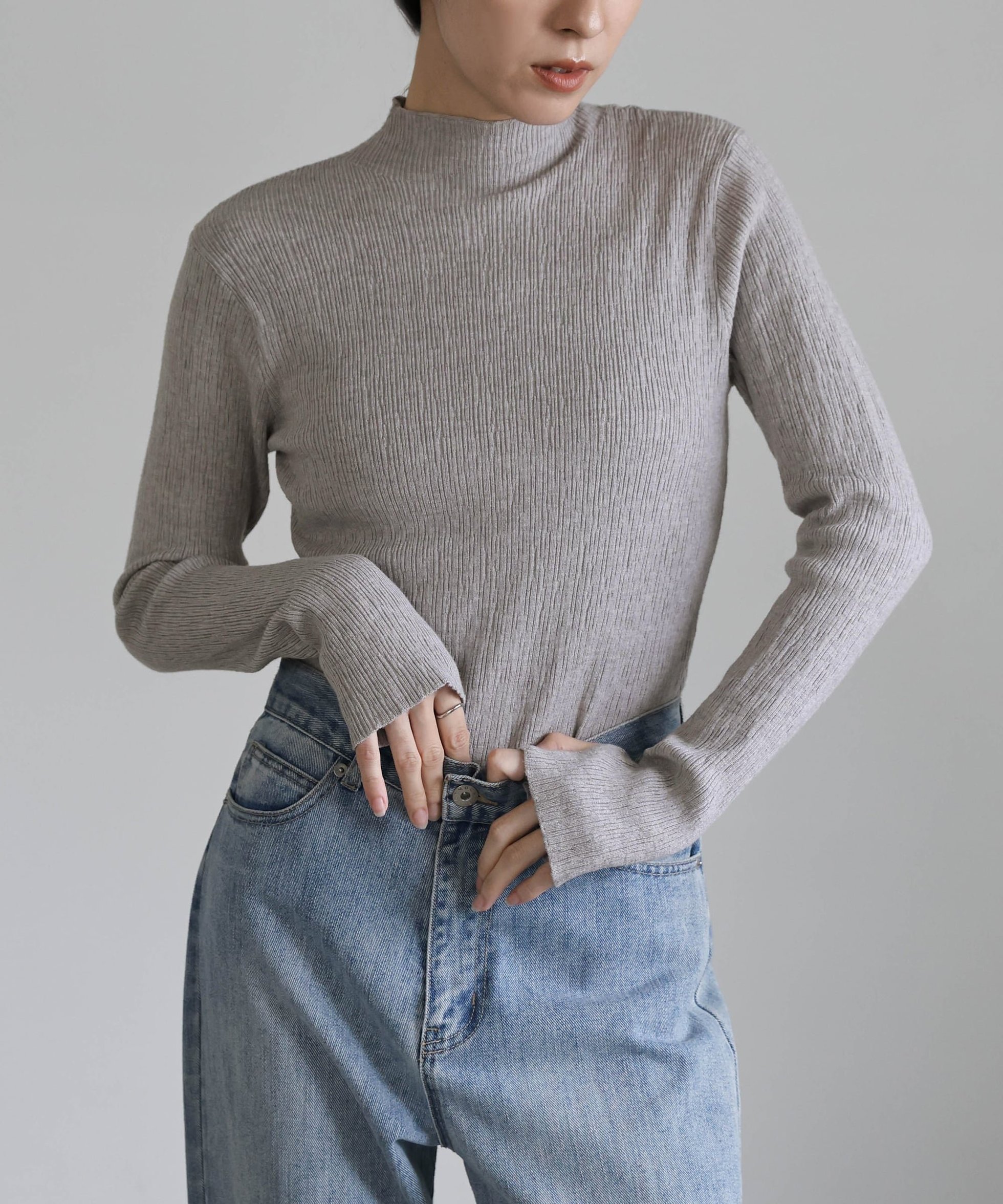 【セレクトモカ/SELECT MOCA】のニュアンスリブプチハイネックトップス インテリア・キッズ・メンズ・レディースファッション・服の通販 founy(ファニー) ファッション Fashion レディースファッション Fashion for Women トップス・カットソー Cut & Sew Tops シンプル Simple, Minimal スラックス Slacks, Dress Pants デニム Denim, Jeans Material ライトグレー-02|ID: prp329100004793616 ipo3291000000034803001