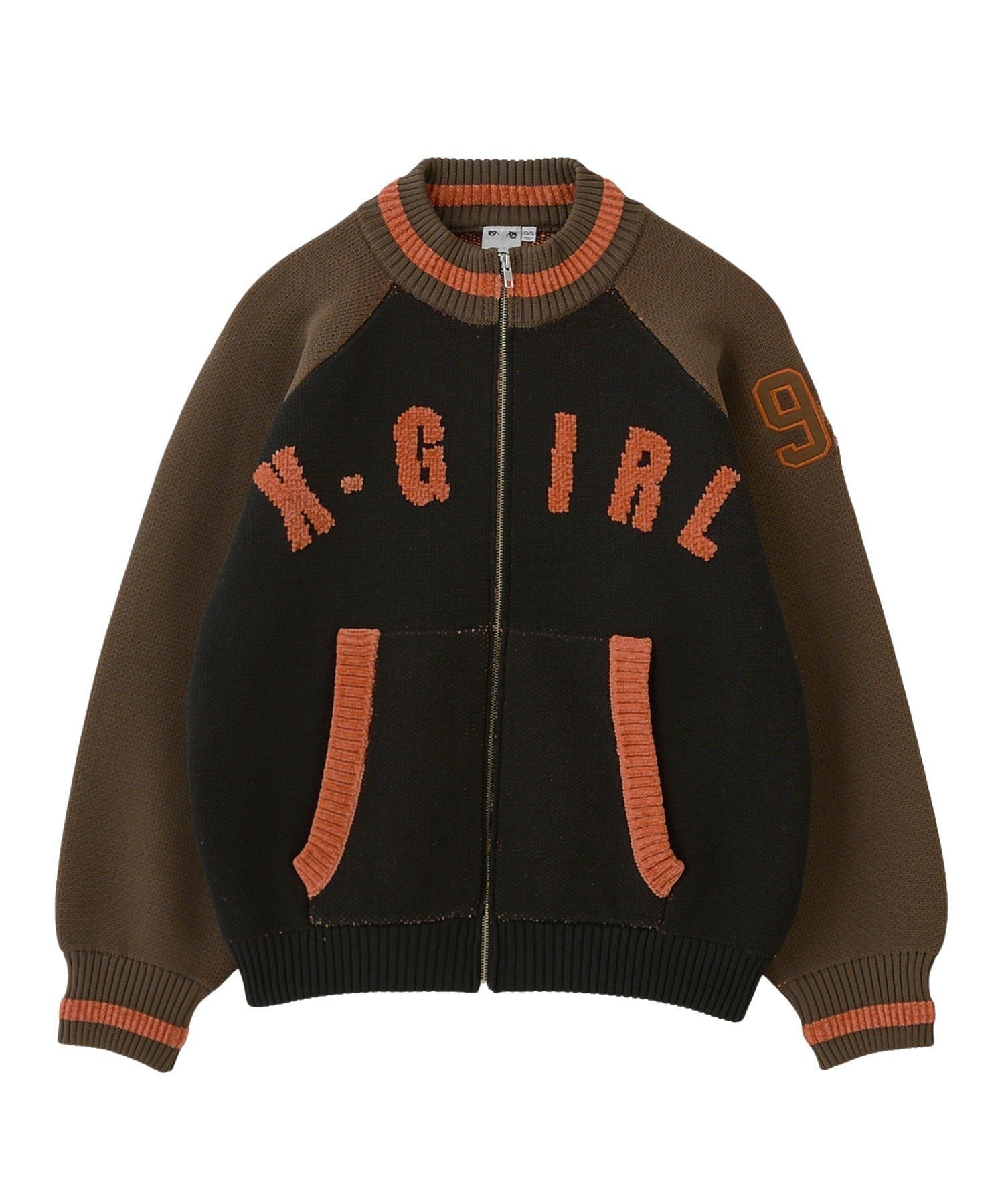 【エックスガール/X-girl】のX-girl/STADIUM KNIT JACKET インテリア・キッズ・メンズ・レディースファッション・服の通販 founy(ファニー) 　ファッション　Fashion　レディースファッション　Fashion for Women　アウター　Coat / Outerwear Collection　レディースジャケット・軽アウター　Jackets　トップス・カットソー　Cut & Sew Tops　ニット　Knit Tops & Sweaters　ガーリー　Girly, Feminine Style　ジャケット　Jacket, Outerwear　長袖　Long Sleeve, Full Sleeve　フロント　Front, Front Design　ミニスカート　Mini Skirt, Short Skirt　A/W・秋冬　Autumn/Winter　おすすめ　Recommended / Our Picks　BROWN|ID: prp329100004793663 ipo3291000000034782062