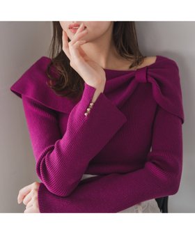 【ミッシュマッシュ/MISCH MASCH】のMM548306 アシメリボン2wayフレア袖ニット 人気、トレンドファッション・服の通販 founy(ファニー) ファッション Fashion レディースファッション Fashion for Women トップス・カットソー Cut & Sew Tops ニット Knit Tops & Sweaters アシンメトリー Asymmetrical Style スマート Smart, Elegant バランス Balance, Style Balance フェミニン Feminine, Girly フレア Flare, Flared メタル Metal, Metal Parts リボン Ribbon, Bow ロング Long, Long-Length エレガント 上品 Elegant |ID:prp329100004793665