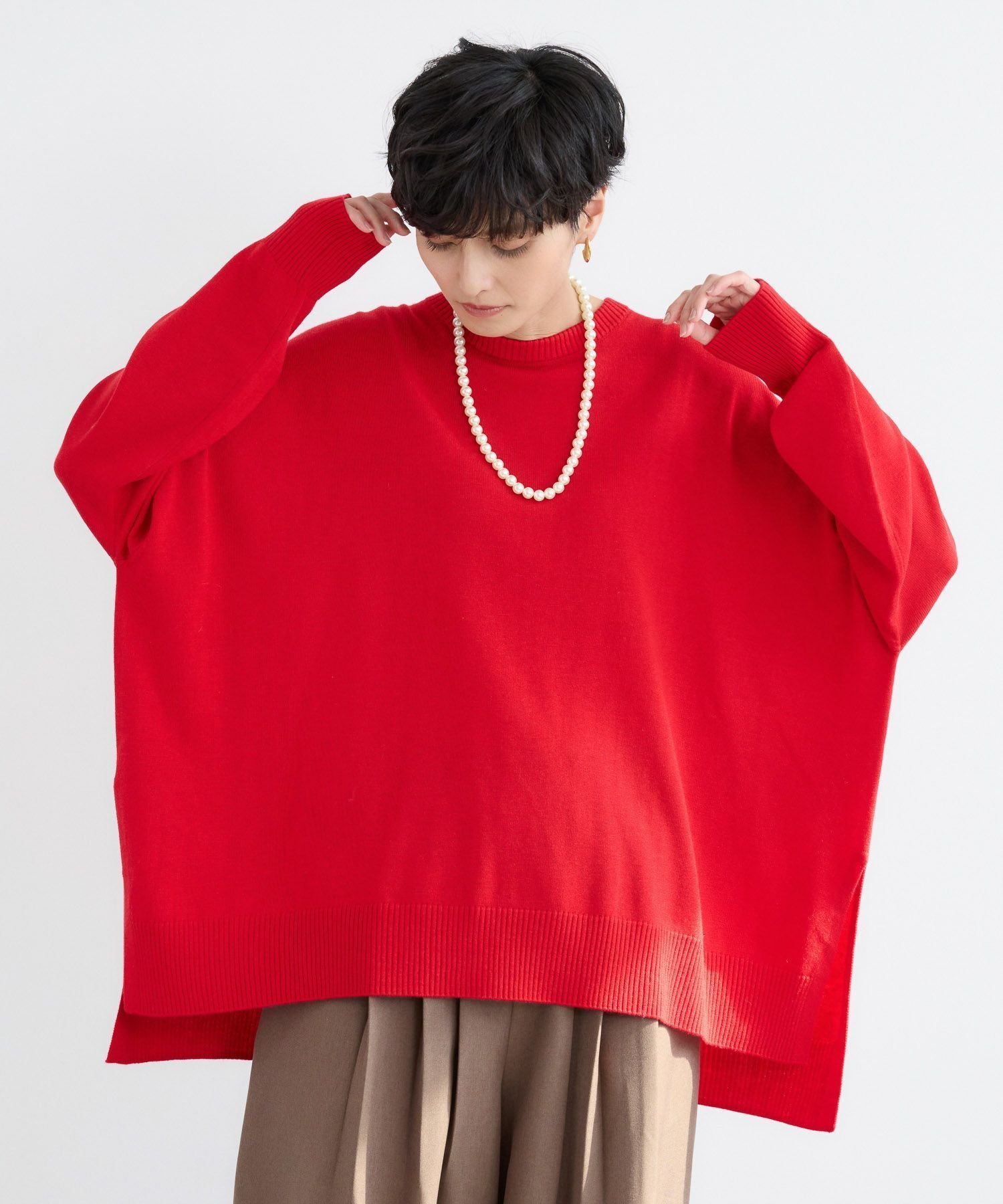 【バンヤードストーム/BARNYARDSTORM】のハイゲージクルーポンチョニット【WEB限定カラー】 インテリア・キッズ・メンズ・レディースファッション・服の通販 founy(ファニー) ファッション Fashion レディースファッション Fashion for Women アウター Coat / Outerwear Collection ポンチョ・ケープコート Ponchos & Capes トップス・カットソー Cut & Sew Tops ニット Knit Tops & Sweaters おすすめ Recommended / Our Picks イエロー Yellow シンプル Simple, Minimal スリット Slit, Slit Detail デニム Denim, Jeans Material ドレープ Drape, Draping Fabric 人気 Popular, Best Seller 防寒 Cold Protection, Winter-Ready レッド|ID: prp329100004793669 ipo3291000000034929071