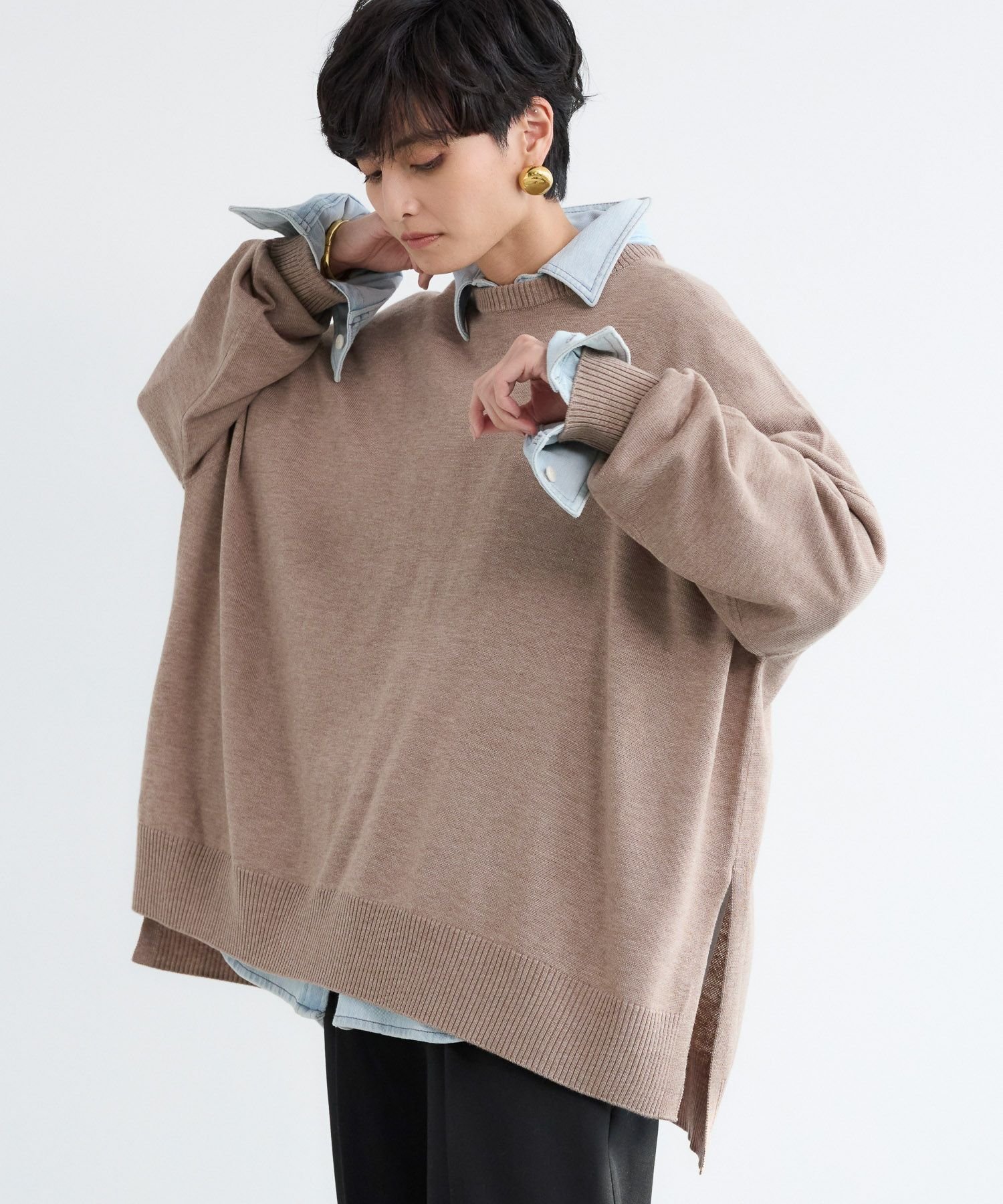 【バンヤードストーム/BARNYARDSTORM】のハイゲージクルーポンチョニット【WEB限定カラー】 インテリア・キッズ・メンズ・レディースファッション・服の通販 founy(ファニー) ファッション Fashion レディースファッション Fashion for Women アウター Coat / Outerwear Collection ポンチョ・ケープコート Ponchos & Capes トップス・カットソー Cut & Sew Tops ニット Knit Tops & Sweaters おすすめ Recommended / Our Picks イエロー Yellow シンプル Simple, Minimal スリット Slit, Slit Detail デニム Denim, Jeans Material ドレープ Drape, Draping Fabric 人気 Popular, Best Seller 防寒 Cold Protection, Winter-Ready ベージュ|ID: prp329100004793669 ipo3291000000034929073