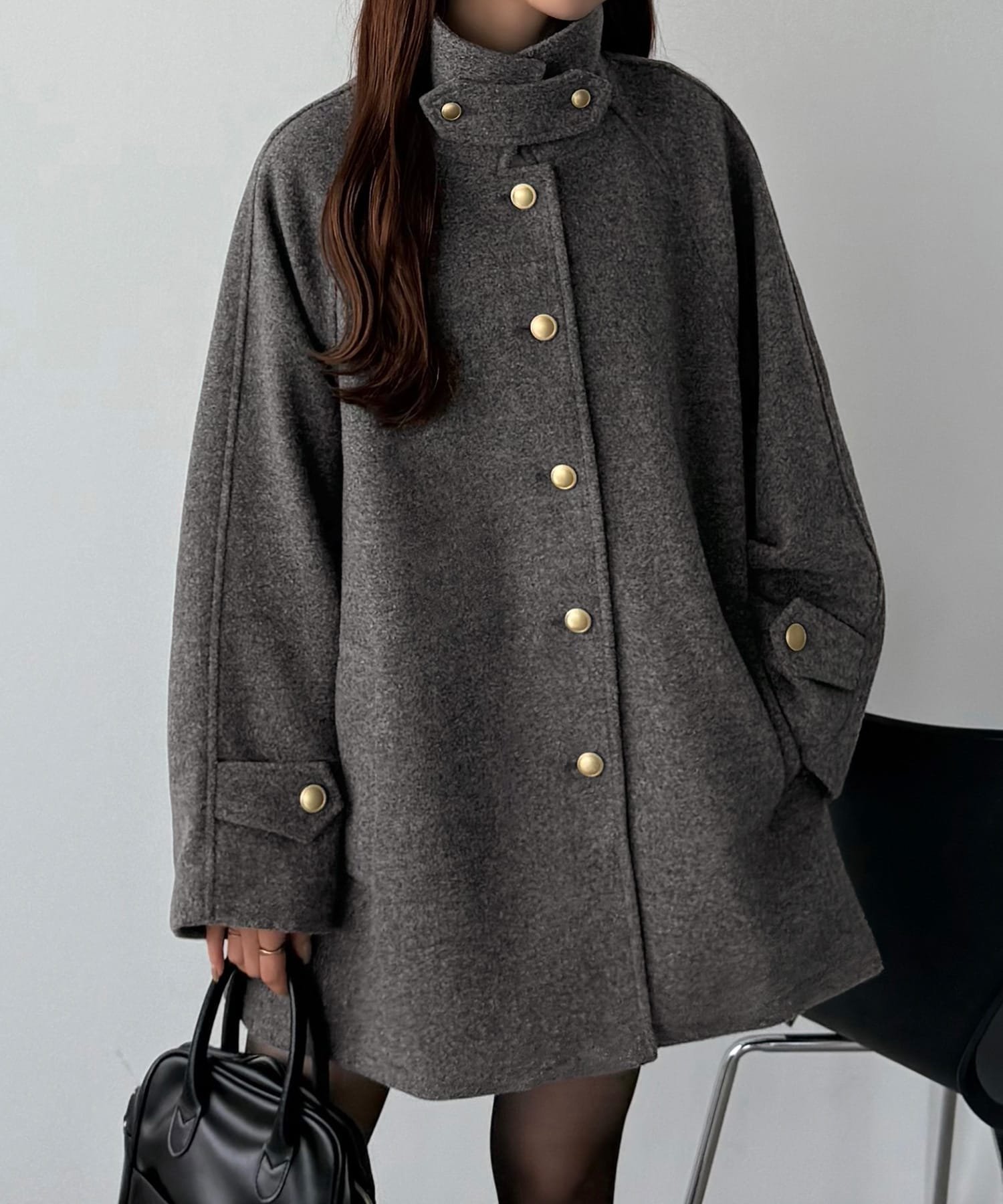 【ジュノア/JUNOAH】のcallautia ゴールドボタンミドルコート インテリア・キッズ・メンズ・レディースファッション・服の通販 founy(ファニー) 　ファッション　Fashion　レディースファッション　Fashion for Women　アウター　Coat / Outerwear Collection　コート・ロングコート・ピーコート　Long Coats, Peacoats & More　ダークグレー|ID: prp329100004793707 ipo3291000000034782379