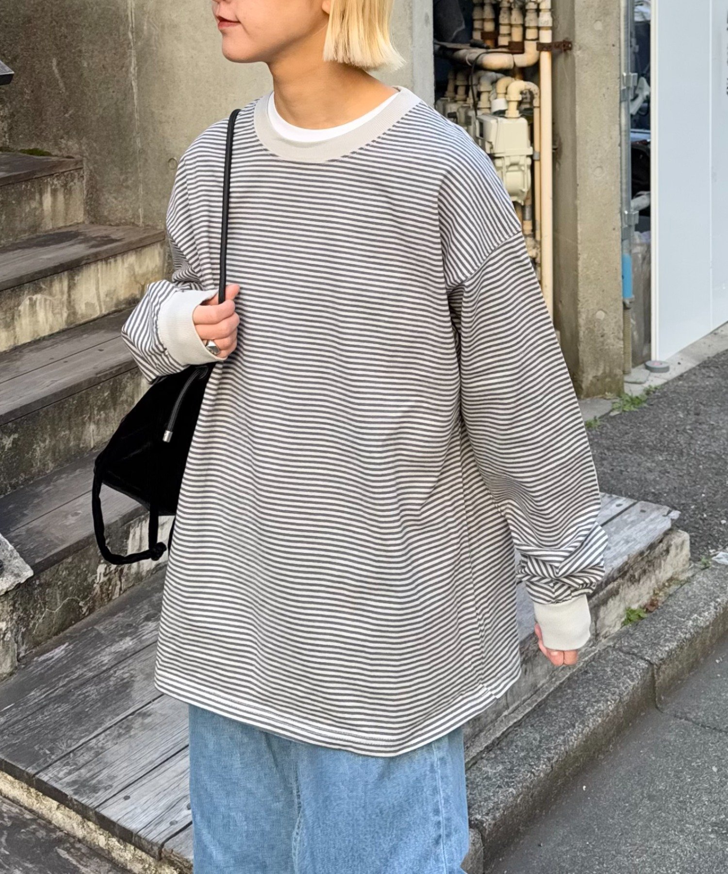 【チャオパニックティピー/CIAOPANIC TYPY】の【洗ってもよれにくい】ユニセックスオーバーサイズスウェtee インテリア・キッズ・メンズ・レディースファッション・服の通販 founy(ファニー) 　ファッション　Fashion　レディースファッション　Fashion for Women　インナー　Innerwear　ジャケット　Jacket, Outerwear　スウェット / スエット　Sweatshirt, Sweatwear　ボーダー　Border, Stripe　メンズ　Men's, Menswear　再入荷　Restock / Back in Stock　おすすめ　Recommended / Our Picks　ライトグレー|ID: prp329100004793721 ipo3291000000034874350