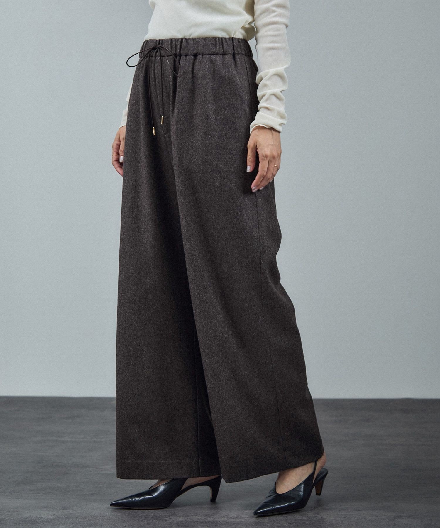 【サロン アダム エ ロペ/SALON adam et rope'】の【WEB限定】ウォッシャブルウールカシミヤワイドパンツ インテリア・キッズ・メンズ・レディースファッション・服の通販 founy(ファニー) 　ファッション　Fashion　レディースファッション　Fashion for Women　パンツ　Pants & Trousers　洗える　Machine Washable　クール　Cool, Chic　サテン　Satin, Glossy Fabric　ジャケット　Jacket, Outerwear　トレンド　Trend, Trending Now　ポケット　Pocket, Pocket Detail　メタル　Metal, Metal Parts　ワイド　Wide, Wide Fit　A/W・秋冬　Autumn/Winter　おすすめ　Recommended / Our Picks　エレガント 上品　Elegant　ブラウン(22)|ID: prp329100004793785 ipo3291000000035036106