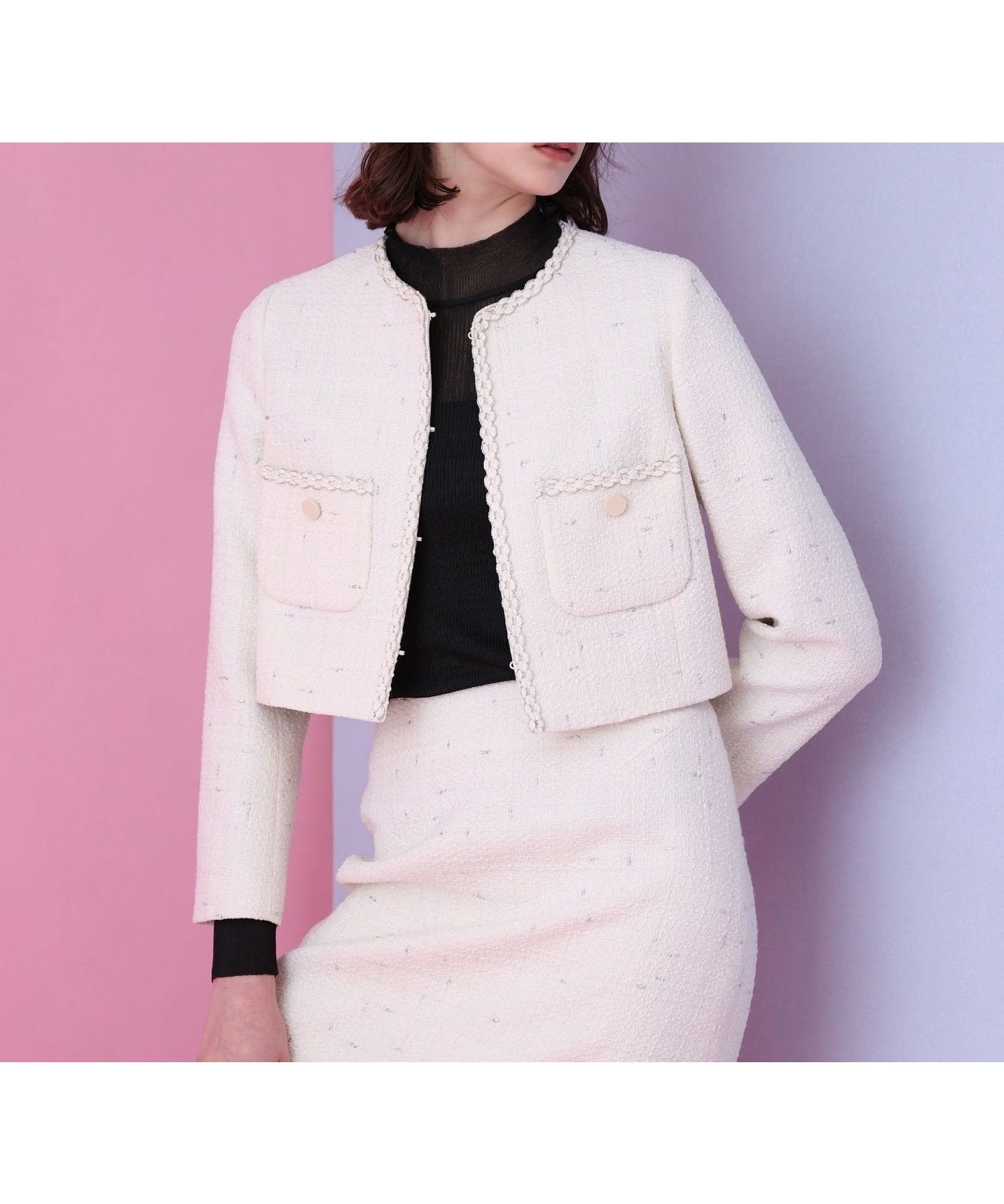 【アナイ/ANAYI】の【セットアップ対応商品】ラメスラブツイードショートジャケット 人気、トレンドファッション・服の通販 founy(ファニー) 　ファッション　Fashion　レディースファッション　Fashion for Women　アウター　Coat / Outerwear Collection　レディースジャケット・軽アウター　Jackets　イタリア　Italy　コーティング　Coating, Coated Finish　ショート　Short, Short Length　シルバー　Silver, Metallic Silver　シンプル　Simple, Minimal　ジャケット　Jacket, Outerwear　スマート　Smart, Elegant　セットアップ　Set-Up, Coordinated Outfit　ツイード　Twill, Twill Weave　ボレロ　Bolero, Short Cardigan　ポケット　Pocket, Pocket Detail　ミニスカート　Mini Skirt, Short Skirt　メタル　Metal, Metal Parts　無地　Plain, Solid Color　S/S・春夏　SS, Spring/Summer, Warm Season　再入荷　Restock / Back in Stock　夏　Summer　 other-1|ID: prp329100004793826 ipo3291000000034783154