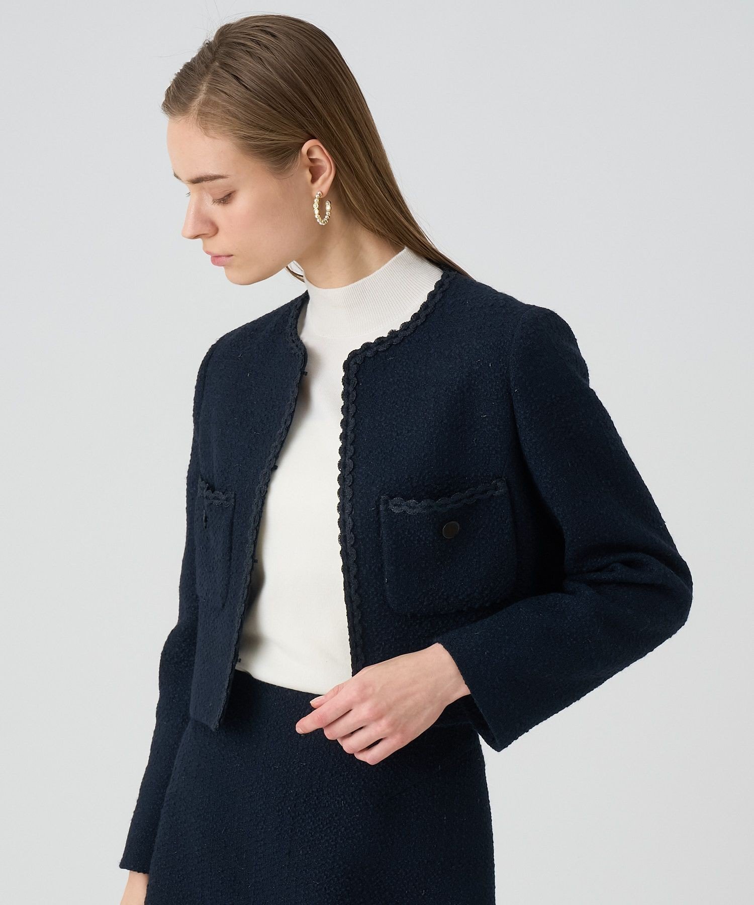 【アナイ/ANAYI】の【セットアップ対応商品】ラメスラブツイードショートジャケット インテリア・キッズ・メンズ・レディースファッション・服の通販 founy(ファニー) 　ファッション　Fashion　レディースファッション　Fashion for Women　アウター　Coat / Outerwear Collection　レディースジャケット・軽アウター　Jackets　イタリア　Italy　コーティング　Coating, Coated Finish　ショート　Short, Short Length　シルバー　Silver, Metallic Silver　シンプル　Simple, Minimal　ジャケット　Jacket, Outerwear　スマート　Smart, Elegant　セットアップ　Set-Up, Coordinated Outfit　ツイード　Twill, Twill Weave　ボレロ　Bolero, Short Cardigan　ポケット　Pocket, Pocket Detail　ミニスカート　Mini Skirt, Short Skirt　メタル　Metal, Metal Parts　無地　Plain, Solid Color　S/S・春夏　SS, Spring/Summer, Warm Season　再入荷　Restock / Back in Stock　夏　Summer　navy|ID: prp329100004793826 ipo3291000000034783158