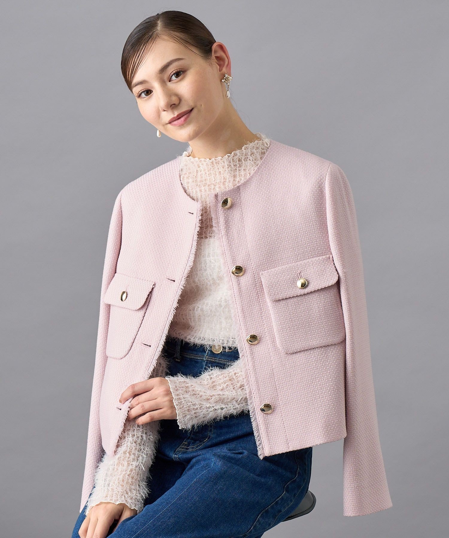 【アナイ/ANAYI】の【セットアップ対応商品】ウールプリペラノーカラー ジャケット インテリア・キッズ・メンズ・レディースファッション・服の通販 founy(ファニー) 　ファッション　Fashion　レディースファッション　Fashion for Women　アウター　Coat / Outerwear Collection　レディースジャケット・軽アウター　Jackets　ノーカラージャケット / シンプル上品コーデ　Collarless Jackets　コンパクト　Compact, Small Size　シンプル　Simple, Minimal　ジャケット　Jacket, Outerwear　スマート　Smart, Elegant　セットアップ　Set-Up, Coordinated Outfit　雑誌　Magazine, Fashion Magazine　バスケット　Basket, Basket Bag　フラップ　Flap, Flap Pocket　フリンジ　Fringe, Tassel　ポケット　Pocket, Pocket Detail　メタル　Metal, Metal Parts　A/W・秋冬　Autumn/Winter　再入荷　Restock / Back in Stock　pink|ID: prp329100004793897 ipo3291000000034783567