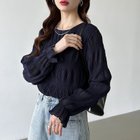 【ココモモ/COCOMOMO】の【新色登場!】 透け感シャーリング ブラウス シフォン フリル ラウンドネック 人気、トレンドファッション・服の通販 founy(ファニー) ファッション Fashion レディースファッション Fashion for Women トップス・カットソー Cut & Sew Tops シャツ・ブラウス・オフィスカジュアル Elegant Blouses & Button-Ups シアー Sheer, See-Through シフォン Chiffon, Lightweight Fabric シャーリング Shirring, Ruched フリル Frill, Ruffle ラウンド Round, Round Neck thumbnail ネイビー|ID: prp329100004793960 ipo3291000000034901570