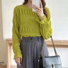 【ココモモ/COCOMOMO】の【新色登場!】 透け感シャーリング ブラウス シフォン フリル ラウンドネック 人気、トレンドファッション・服の通販 founy(ファニー) ファッション Fashion レディースファッション Fashion for Women トップス・カットソー Cut & Sew Tops シャツ・ブラウス・オフィスカジュアル Elegant Blouses & Button-Ups シアー Sheer, See-Through シフォン Chiffon, Lightweight Fabric シャーリング Shirring, Ruched フリル Frill, Ruffle ラウンド Round, Round Neck thumbnail オリーブ|ID: prp329100004793960 ipo3291000000034901571