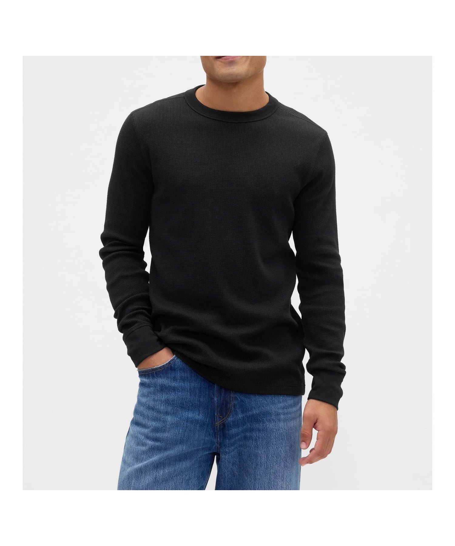 【ギャップ/GAP】のワッフルニット クルーネックTシャツ インテリア・キッズ・メンズ・レディースファッション・服の通販 founy(ファニー) 　ファッション　Fashion　レディースファッション　Fashion for Women　トップス・カットソー　Cut & Sew Tops　ニット　Knit Tops & Sweaters　シャツ・ブラウス・オフィスカジュアル　Elegant Blouses & Button-Ups　ロングTシャツ・Tシャツ　Longline T-Shirts & Tees　ストレート　Straight, Straight Cut　フィット　Fit, Slim Fit　リラックス　Relax, Relaxed Fit　ワッフル　Waffle, Waffle Knit　長袖　Long Sleeve, Full Sleeve　BLACK|ID: prp329100004793976 ipo3291000000034784088