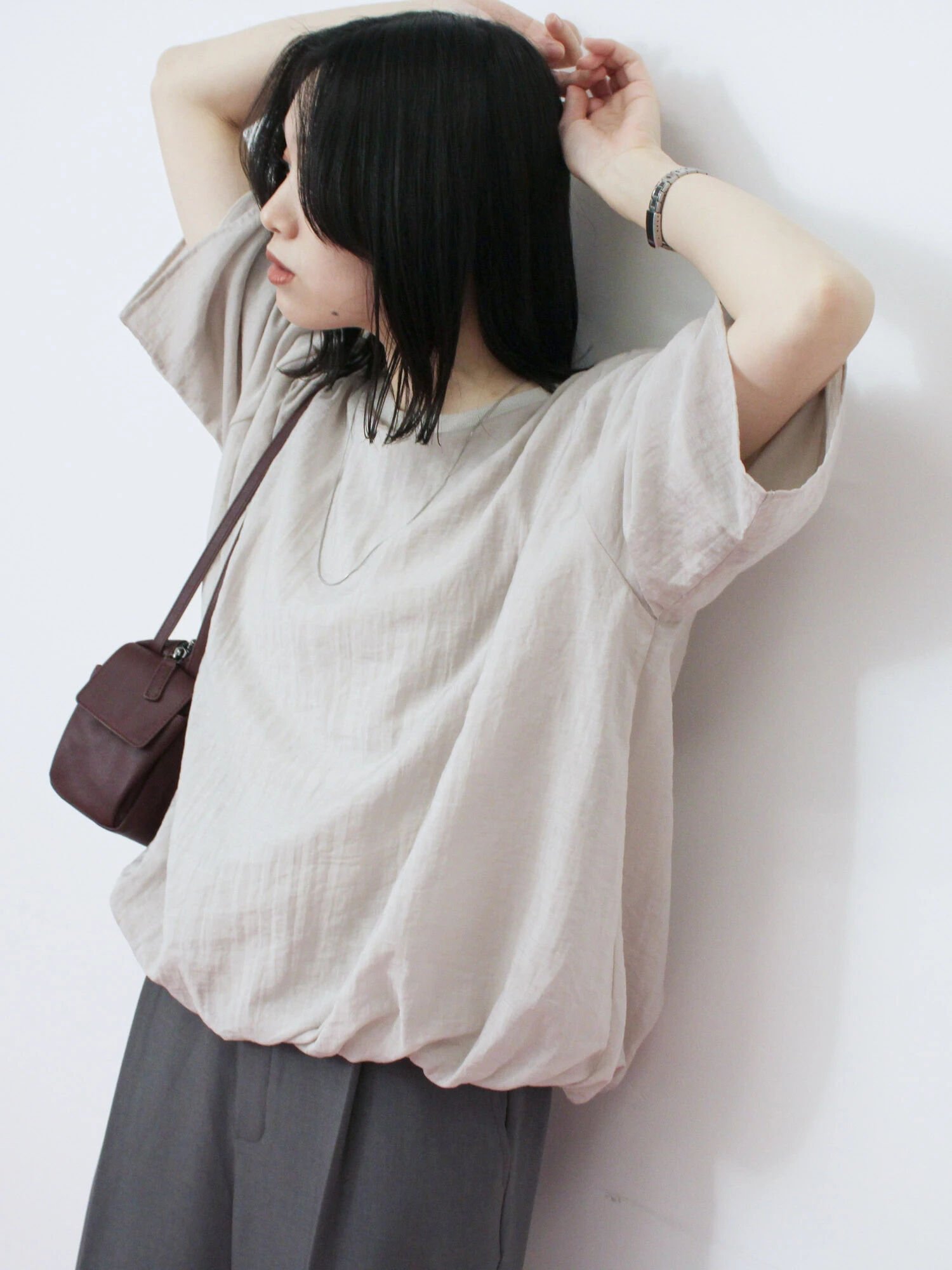 【サマンサモスモス/Samansa Mos2】の裾バルーンTシャツ インテリア・キッズ・メンズ・レディースファッション・服の通販 founy(ファニー) 　ファッション　Fashion　レディースファッション　Fashion for Women　トップス・カットソー　Cut & Sew Tops　シャツ・ブラウス・オフィスカジュアル　Elegant Blouses & Button-Ups　ロングTシャツ・Tシャツ　Longline T-Shirts & Tees　おすすめ　Recommended / Our Picks　タイトスカート　Pencil Skirt, Tight Skirt　バルーン　Balloon, Balloon Silhouette　ベーシック　Basic, Essential　Sグレー|ID: prp329100004793986 ipo3291000000034784142