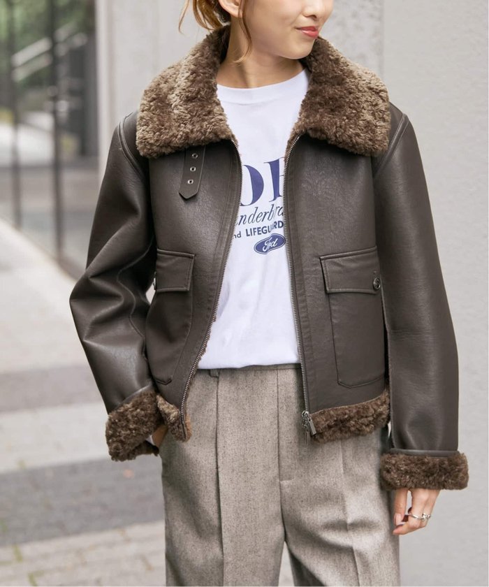 【スピック&スパン/Spick & Span】のフェイクムートンフライトジャケット インテリア・キッズ・メンズ・レディースファッション・服の通販 founy(ファニー) https://founy.com/ ファッション Fashion レディースファッション Fashion for Women アウター Coat / Outerwear Collection レディースジャケット・軽アウター Jackets ショート Short, Short Length ジャケット Jacket, Outerwear スマート Smart, Elegant バランス Balance, Style Balance フェイクレザー Faux Leather, PU Leather ボトム Bottoms, Lower Wear ボンディング Bonding, Bonded Fabric ヴィンテージ Vintage Style |ID: prp329100004793992 ipo3291000000034784164