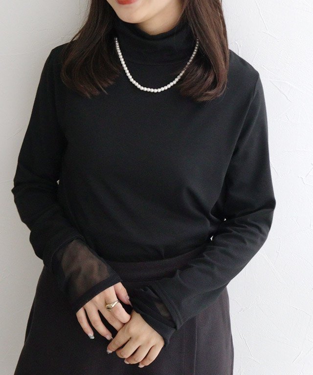 【ピエロ/Pierrot】の【静電気防止】シアーカフス/タートルネックドッキングカットソー インテリア・キッズ・メンズ・レディースファッション・服の通販 founy(ファニー) 　ファッション　Fashion　レディースファッション　Fashion for Women　トップス・カットソー　Cut & Sew Tops　カットソー・ベーシックTシャツ　Cut-and-Sewn Tops / Stretch Tees & Basics　タートルネック・ハイネックトップス　Turtlenecks & High-Neck Tops　とろみ　Fluid, Flowy Fabric　インナー　Innerwear　カフス　Cuff Design　コンパクト　Compact, Small Size　シアー　Sheer, See-Through　シャーリング　Shirring, Ruched　パール　Pearl, Pearl Accent　フェザー　Feather, Feather Detail　フレア　Flare, Flared　ベスト　Vest, Waistcoat　ボトム　Bottoms, Lower Wear　シアーカフス/ブラック|ID: prp329100004794013 ipo3291000000034902214